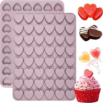 Heart Silicone Mold, 2 Pack Small Heart Chocolate Molds 96 Cavity | Mini Heart Candy Molds for Gummy, Ice Cubes, Jelly, Cake Decorations, Cupcake Toppers for Mom, Birthday&Wedding Party