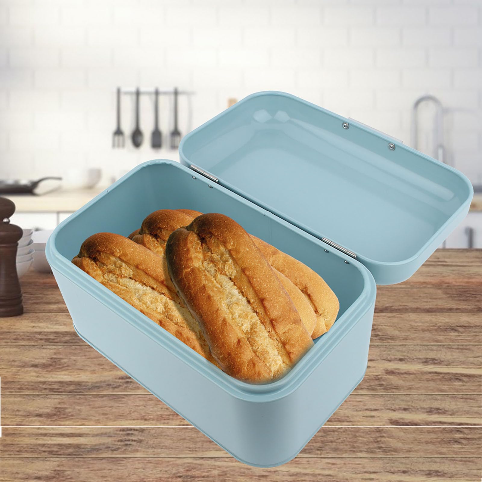 Retro Metall Brotkasten Blau Großzügiger Stauraum Küchenaufbewahrung Fingerabdruck-sichere Oberfläche Pulverbeschichtung Elegantes Vintage Design Robustes Eisenmaterial Für Brot Un