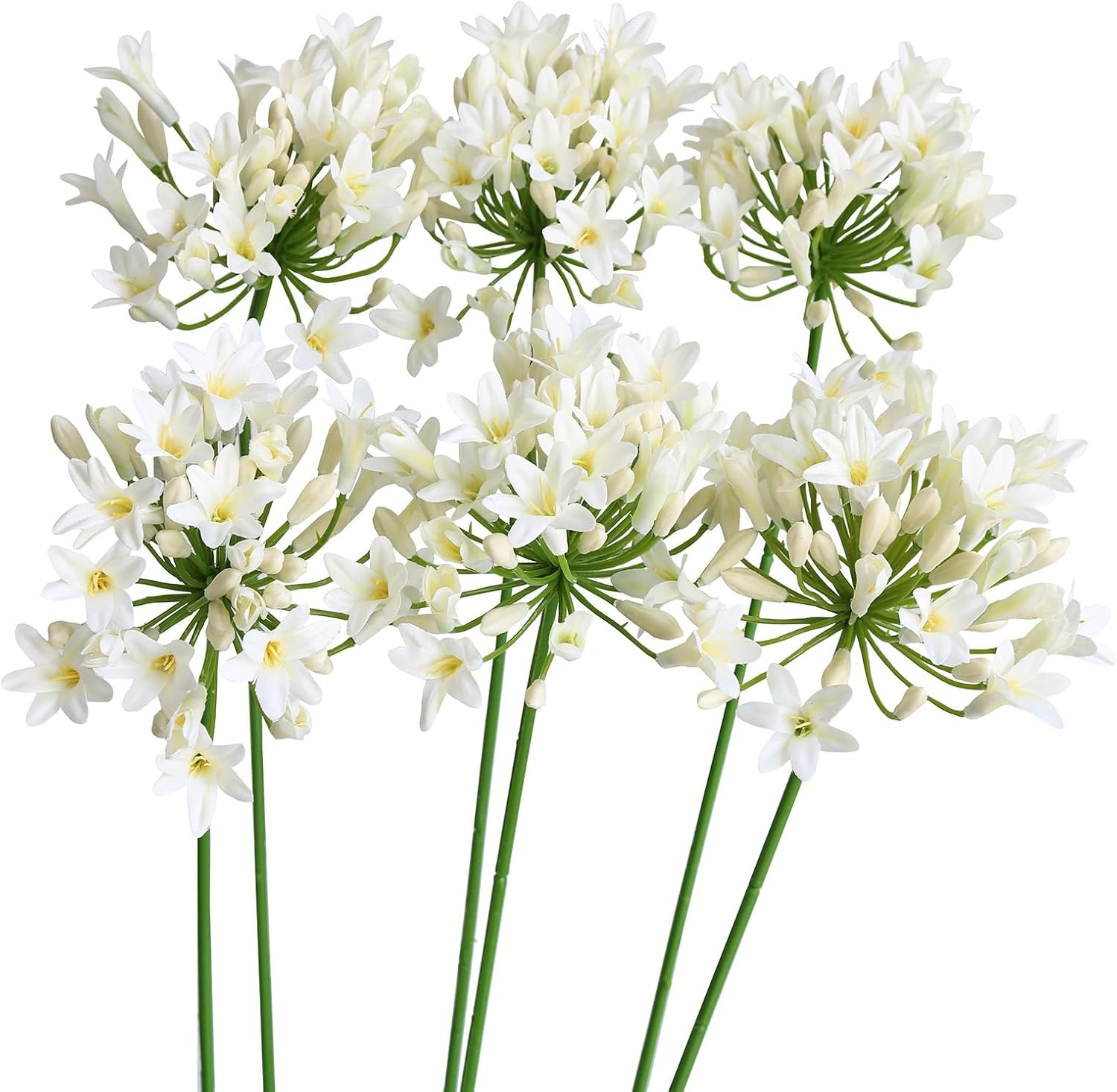 Htmeing 6PCS Artificial Agapanthus Flowers Long Stems Silk Lily Flowers for Home Hotel Flower Arrangement Party Decor (White)