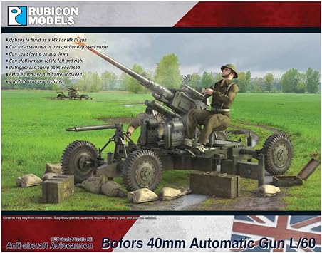 Rubicon Models RB0123 1/56 British Army Bofors 40mm L/60 Gun Mk.1/3 with Crew Plastic Model