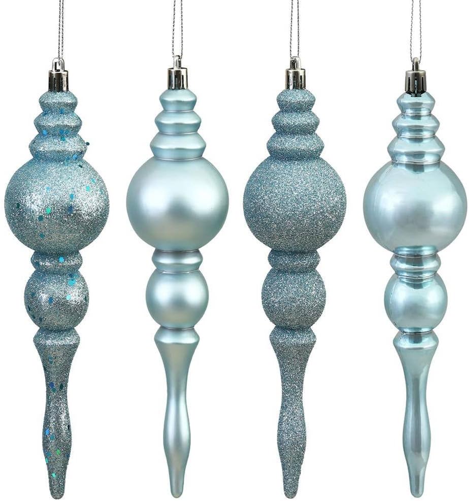 Vickerman 443194-7" Baby Blue Finial 4 Assorted Finish Christmas Tree Ornament (set of 8) (N500232)