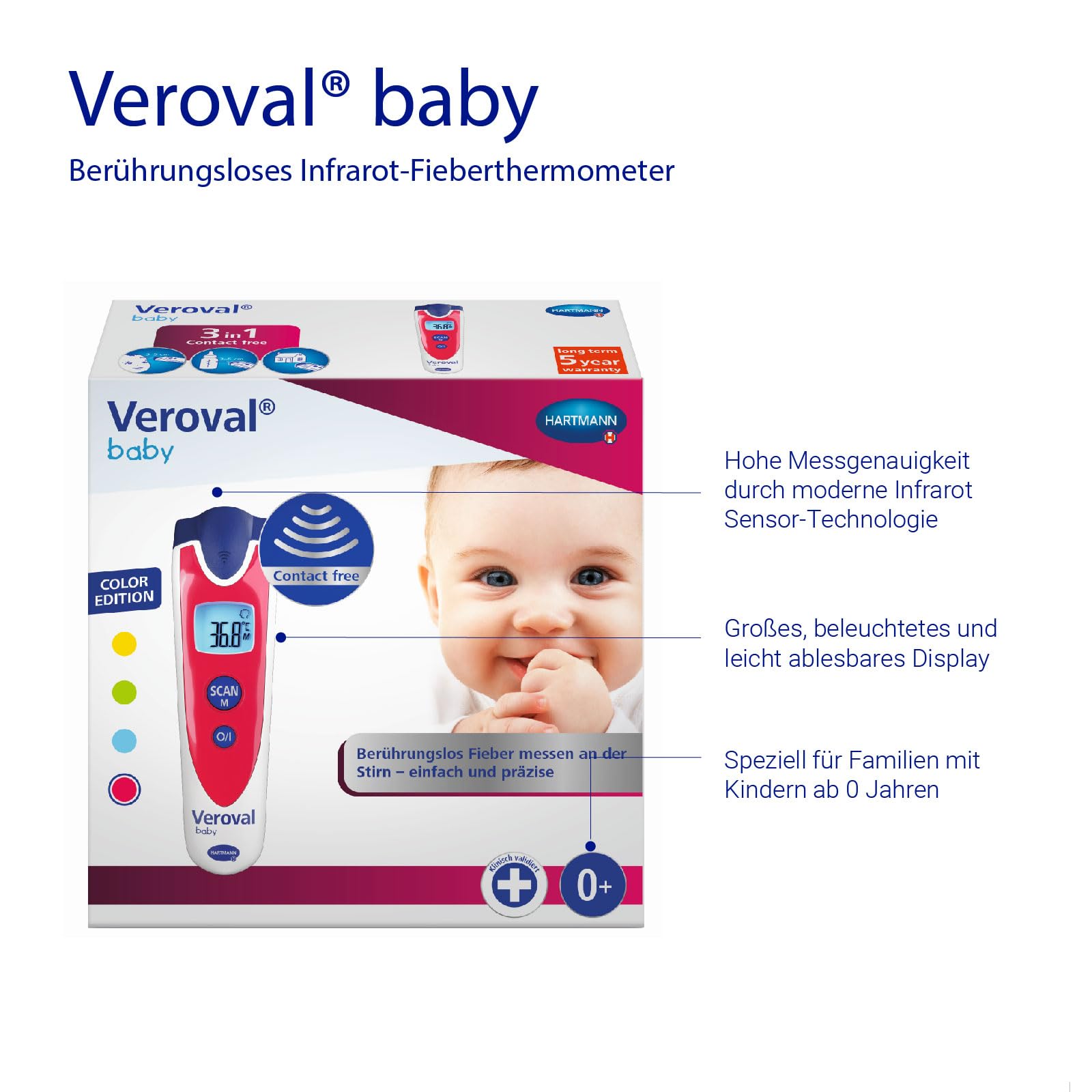 Veroval baby Infrarot-Fieberthermometer, kontaktlos, rot