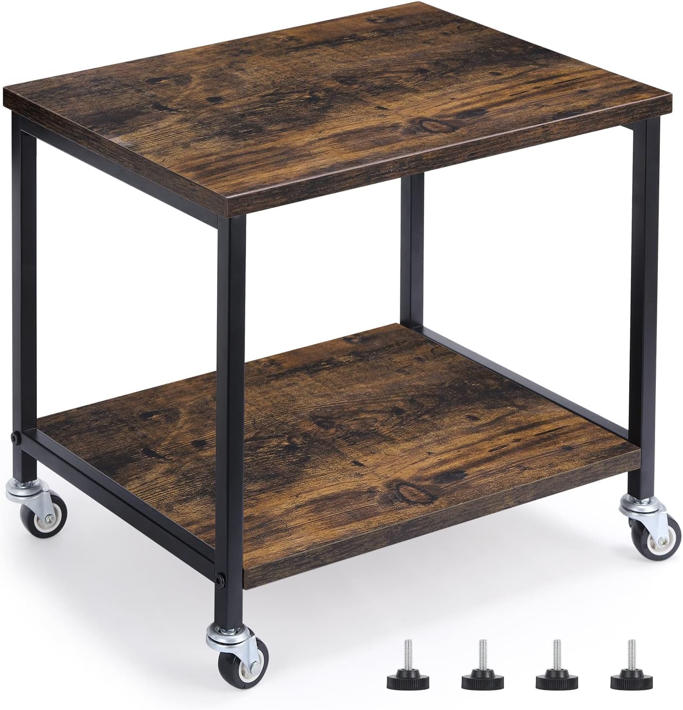 MOOACE Printer Stand Rack, Under Desk Storage Home Printer Cart with Wheels for Mobility, Small Storage Wood Look Top End Table with Anti-Skid Feet, Desktop Shelf for Fax Machine, Scanner, Laser,Black