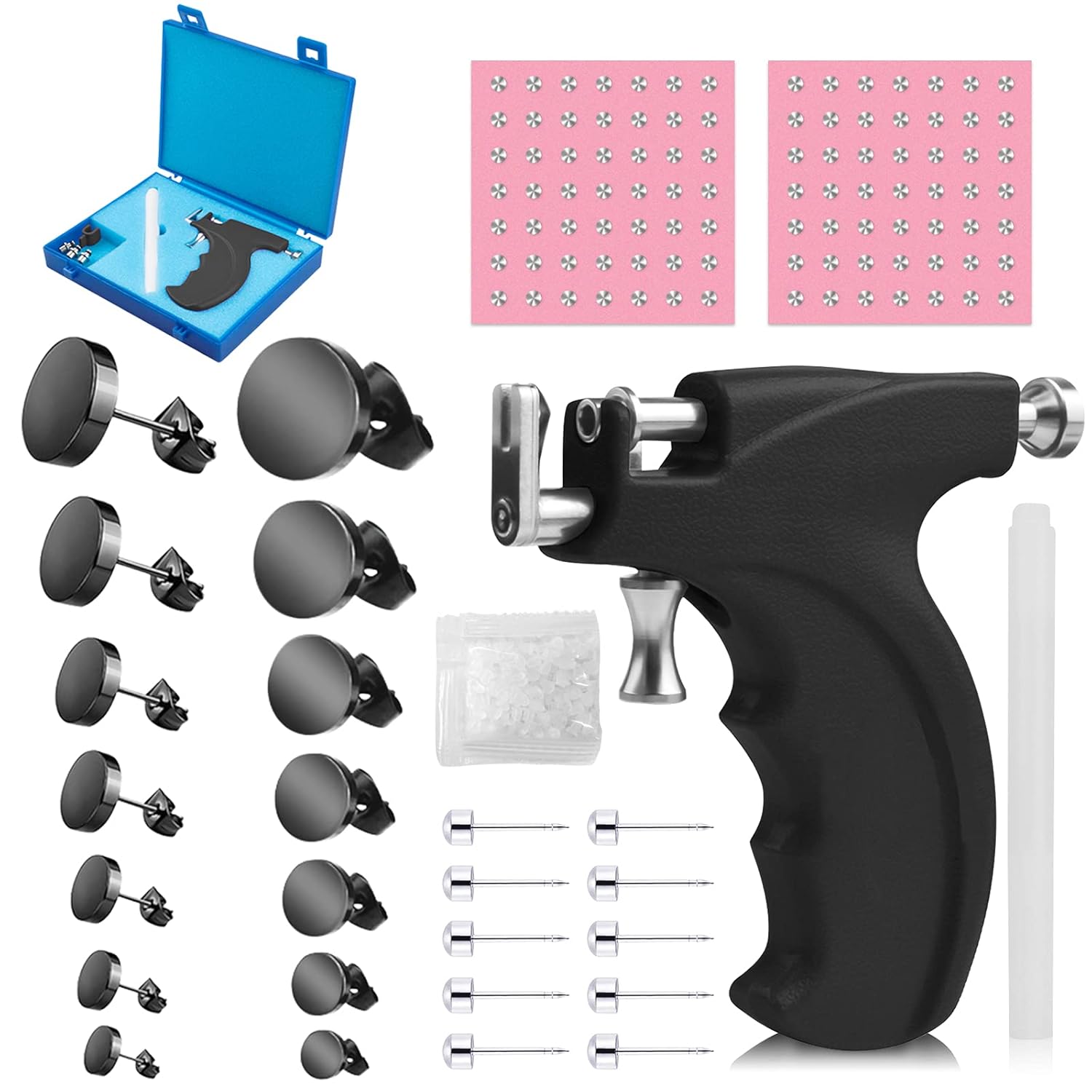 Ear Piercing Tool Kit Ear Nose Navel Piercing Machines with 12 Pairs Stainless