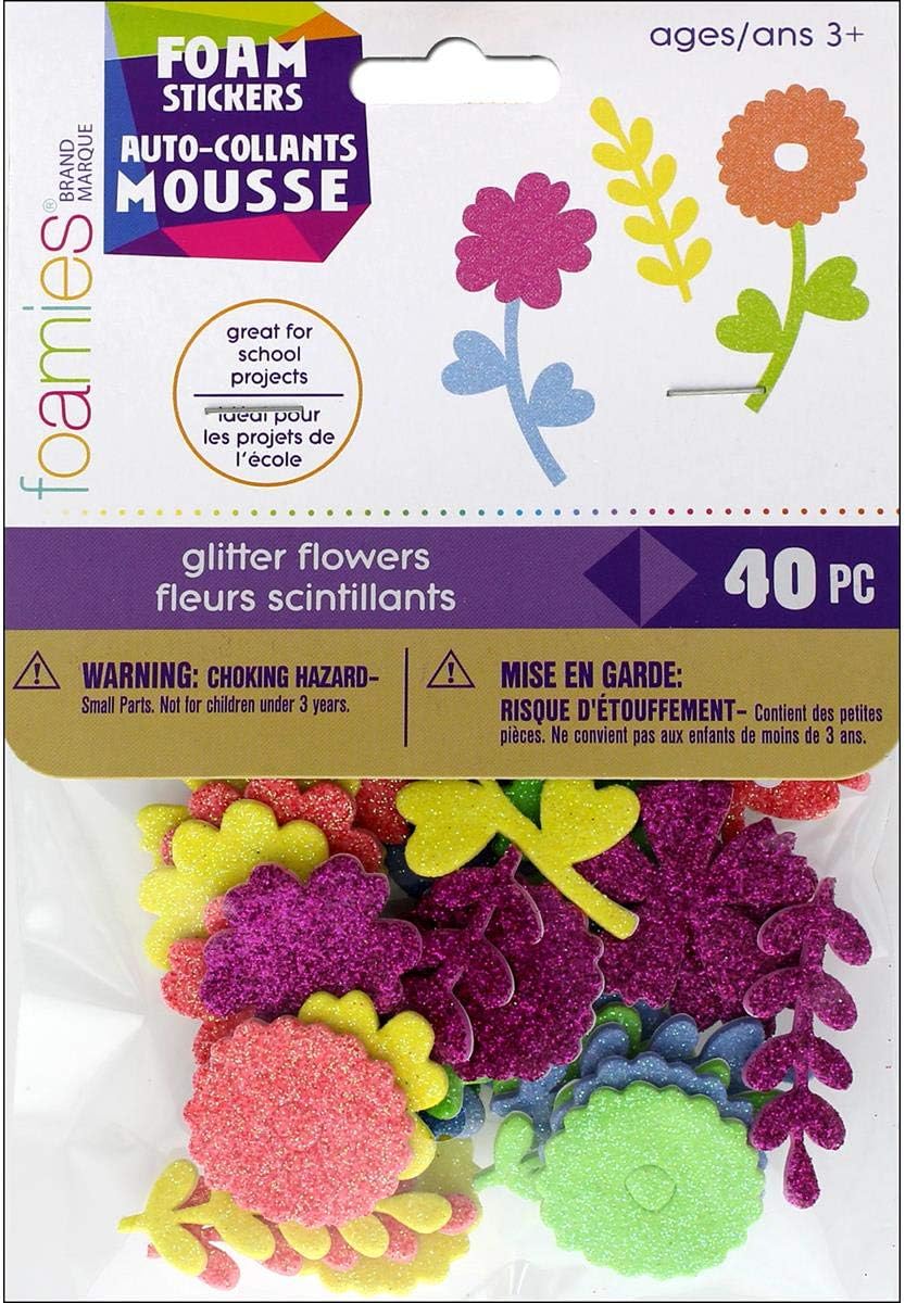 Darice 30023948 Foamies Glitter Flower Stickers, 1 To 1.25, 40 Piece, Assorted (Pack of 3)