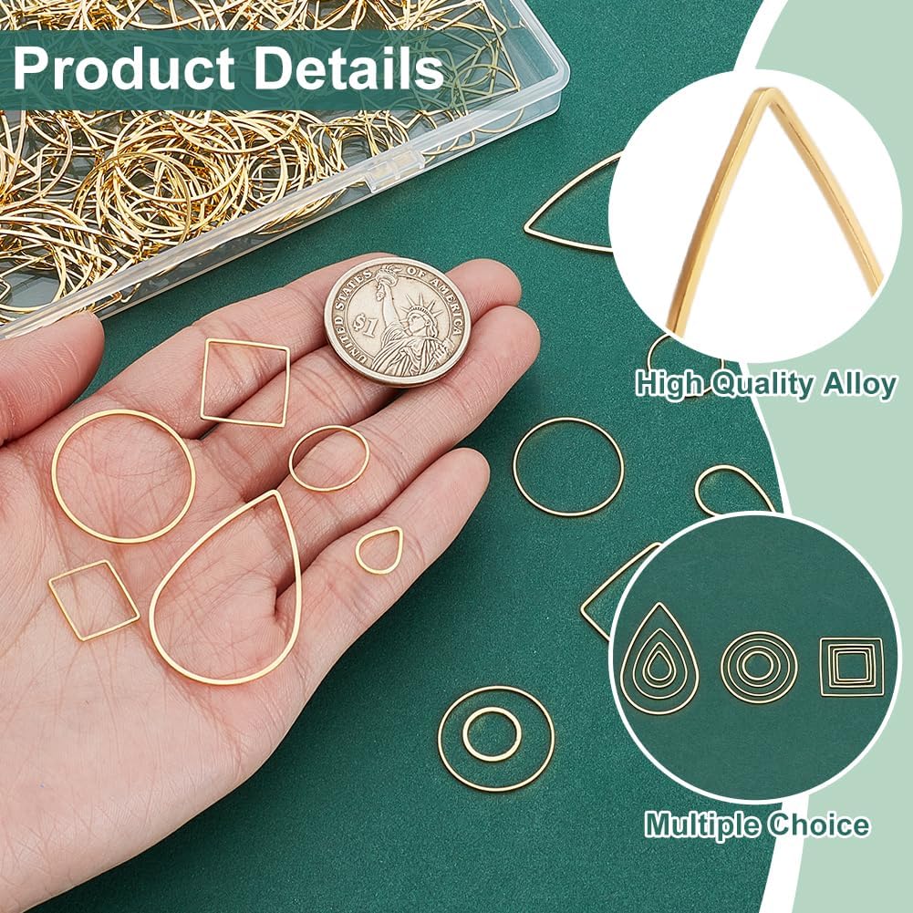 PH PandaHall 300pcs 3 Styles Earring Hoops for Jewelry Making, 4 Sizes Open Bezels Resin Bezels Round Earring Hoop Square Earring Beading Hoops Teardrop Linking Rings for Resin Earring Necklace Crafts - Image 3
