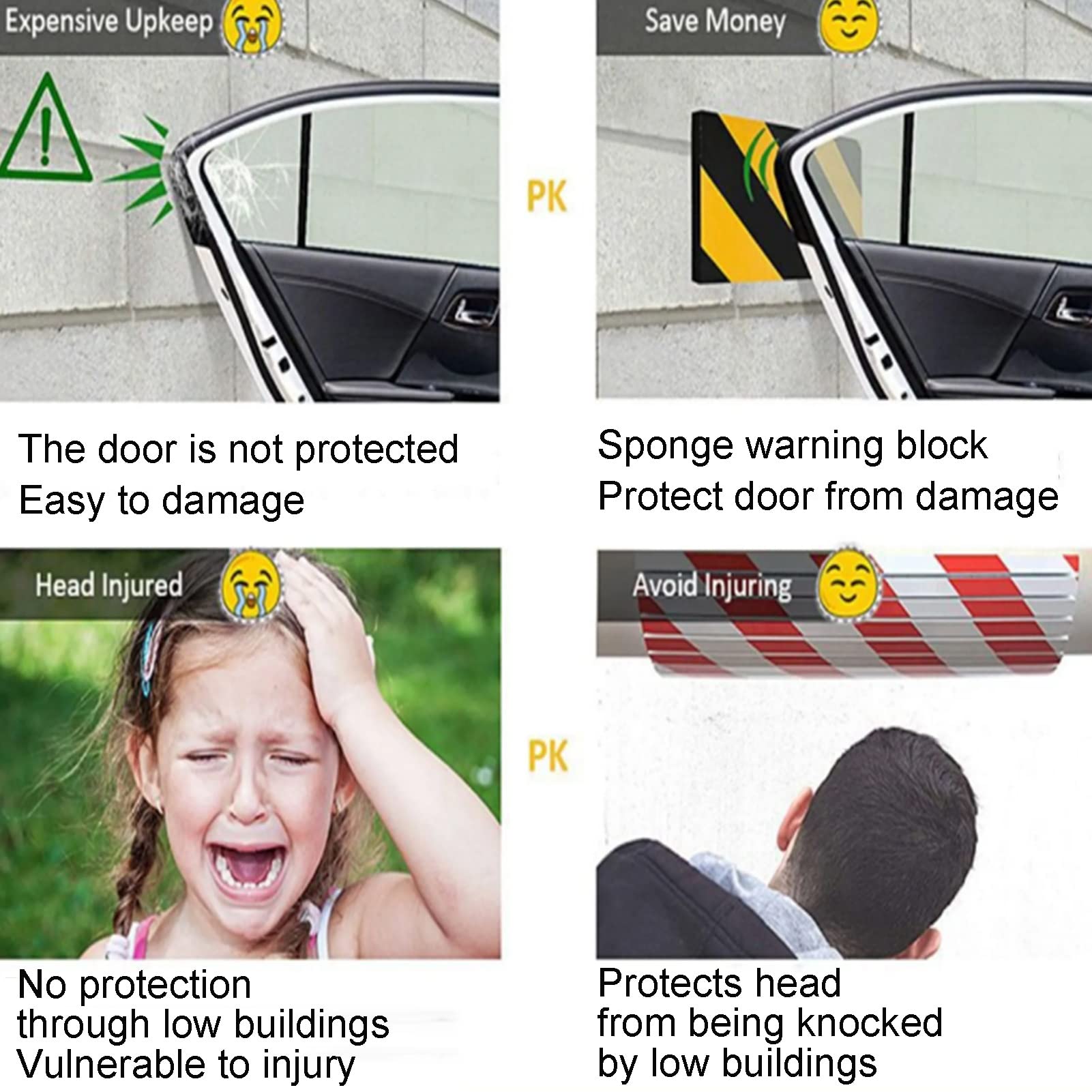 Protector de esquina de pared de espuma para garajes de estacionamiento, protector de pared grueso para garaje, protector de borde de pared que protege tu coche (amarillo + negro, 2 piezas)