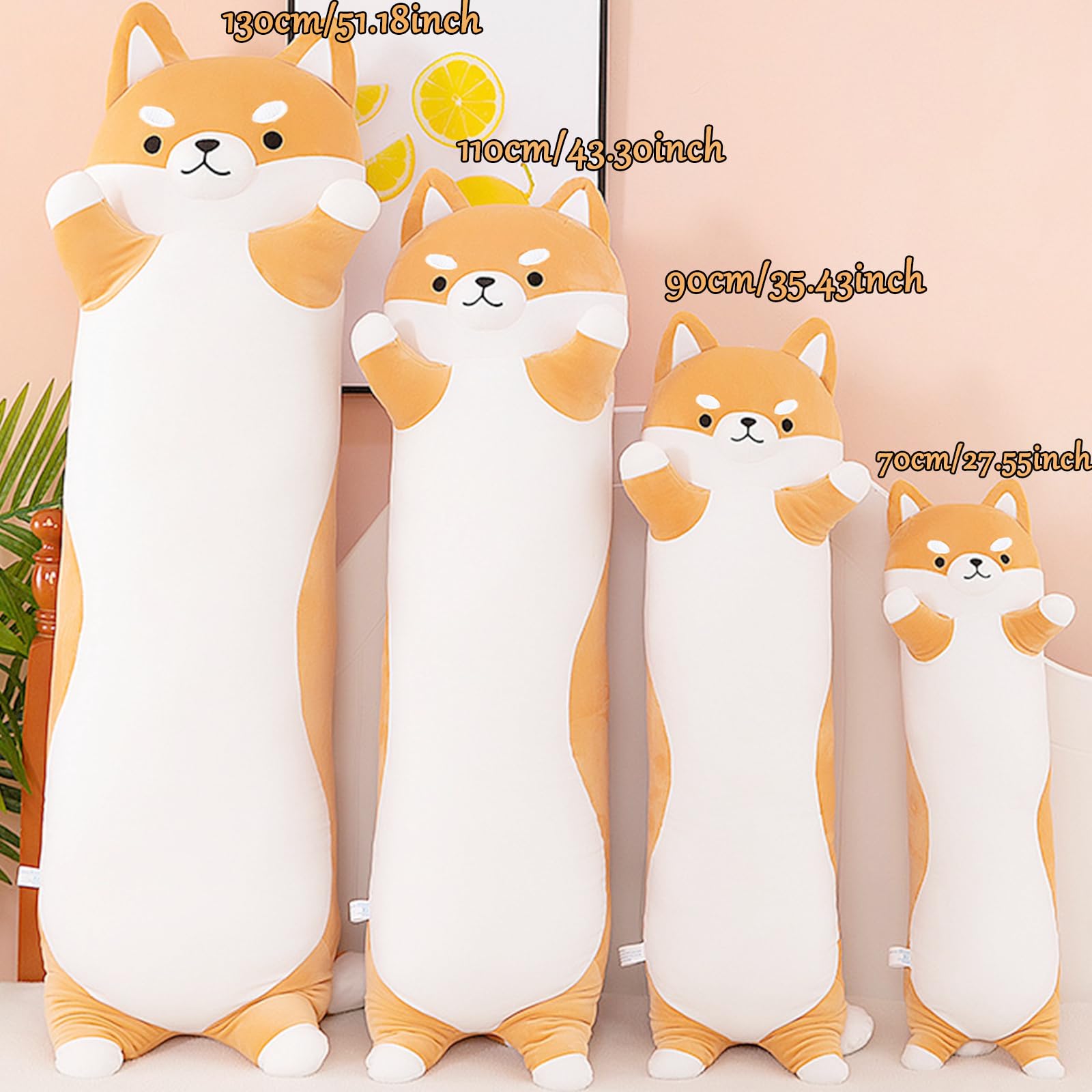 Długie pluszowe zwierzątko Shiba Inu, ogromne zwierzątko Corgi, wypchane zabawki, miękka, długi pies, pluszowa zabawka, prezent dla dziewcząt i chłopców (żółte, 110 cm)