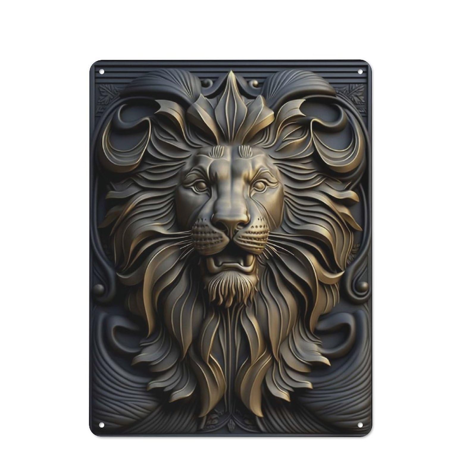Junmoney Style-10 Lion Gold Relief Deco Retro-Style Tin Sign 40X30cm For Guest Room Or Hallway, A Christmas Gift For People Styling Guest Room And Hallway
