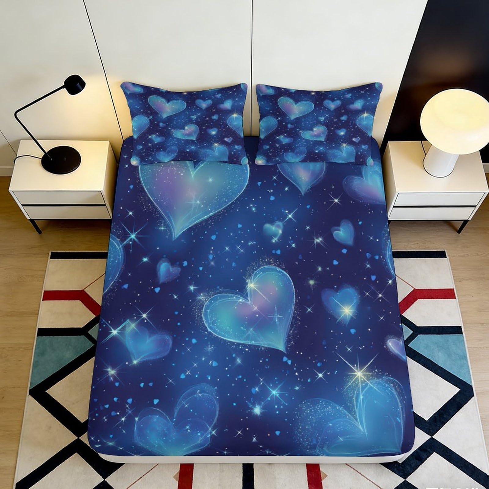 Dhbaneiok Style-9 3D Printed Galaxy Starry Sky Fitted Sheet Microfiber Heart Cosmic Nebula Mattress Cover For Bedroom Dorm Decoration 90X200x25cm