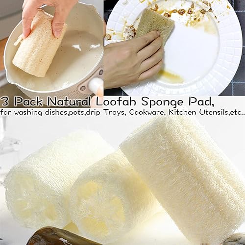 Miniatura 5 de 3 almohadillas redondas de esponja de lufa, herramientas de limpieza de material natural, potentes y grandes almohadillas resistentes para la