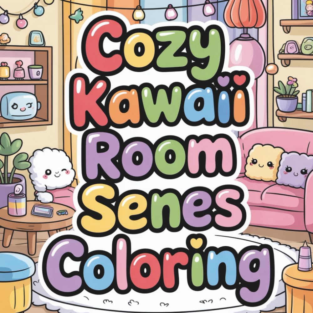 Cozy Kawaii Room Scenes Coloring: cute coloring book for kids, coloring book for adults, kawaii coloring book, Coloring Book for Adults and Kids, Bold and Easy