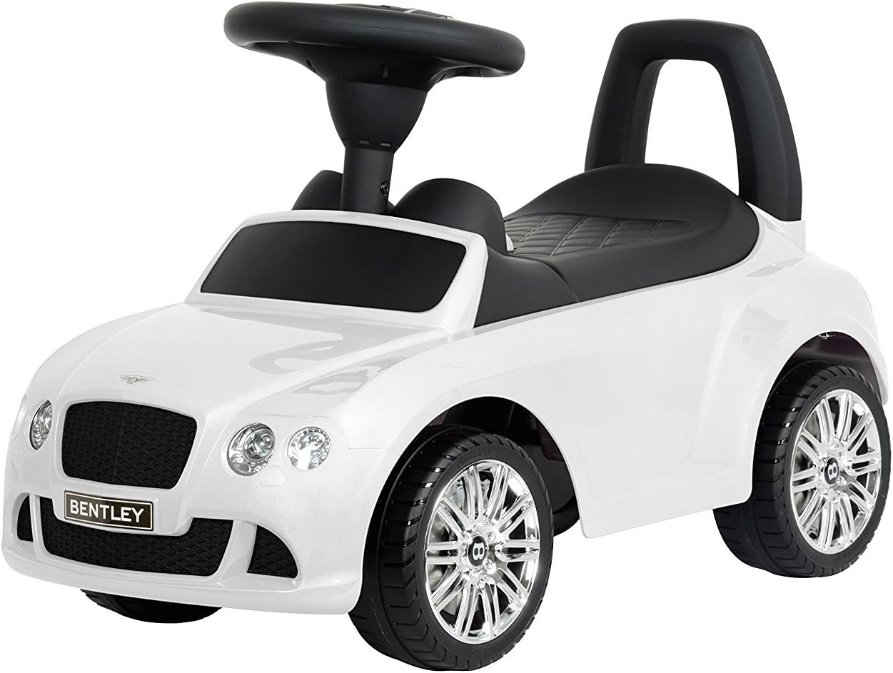 Evezo Bentley Continental Gt Speed, Ride-On Toy Car for Kids, Full Steering, Adult Push, Licensed (White) (326-BENTLEY-RIDEON-WHITE)