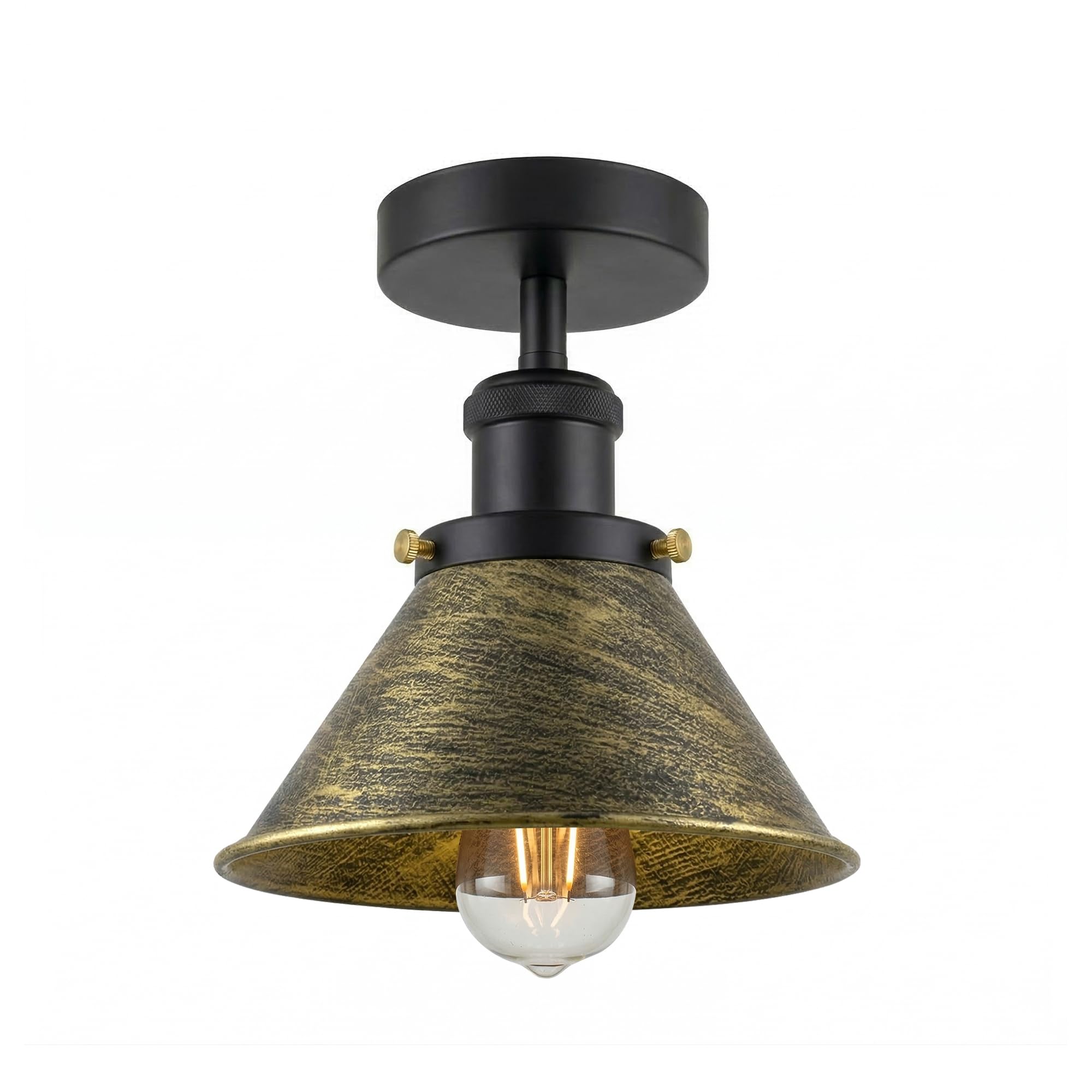 LEDSone Vintage Industrial Ceiling Lights with Metal Ø 18cm Conical Shade, Semi-Flush Mount Lighting Fixture, Oil Rubbed Bronze Chandelier for Farmhouse Kitchen Bathroom Hallway