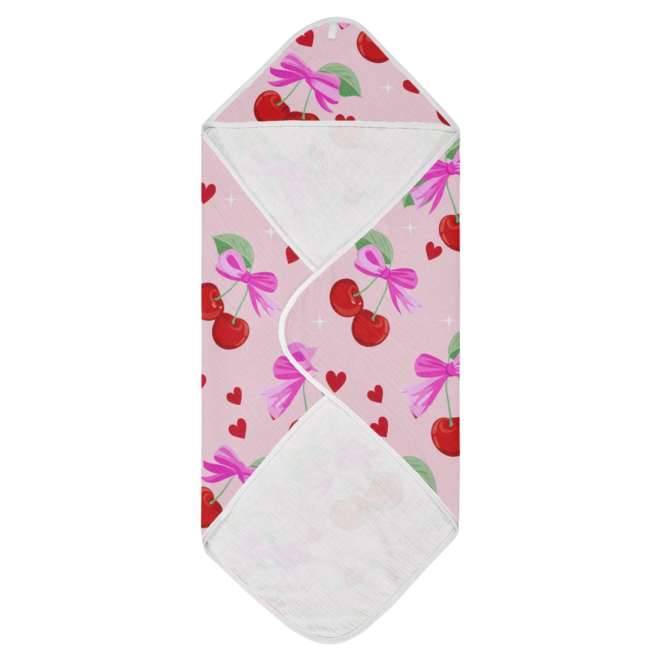 Kigai Baby Hooded Towel Absorbent Baby Bath Shower Towel with Hood for Newborn Boys Girls Babies Infant Toddler (Cherries 30 x 30 in)