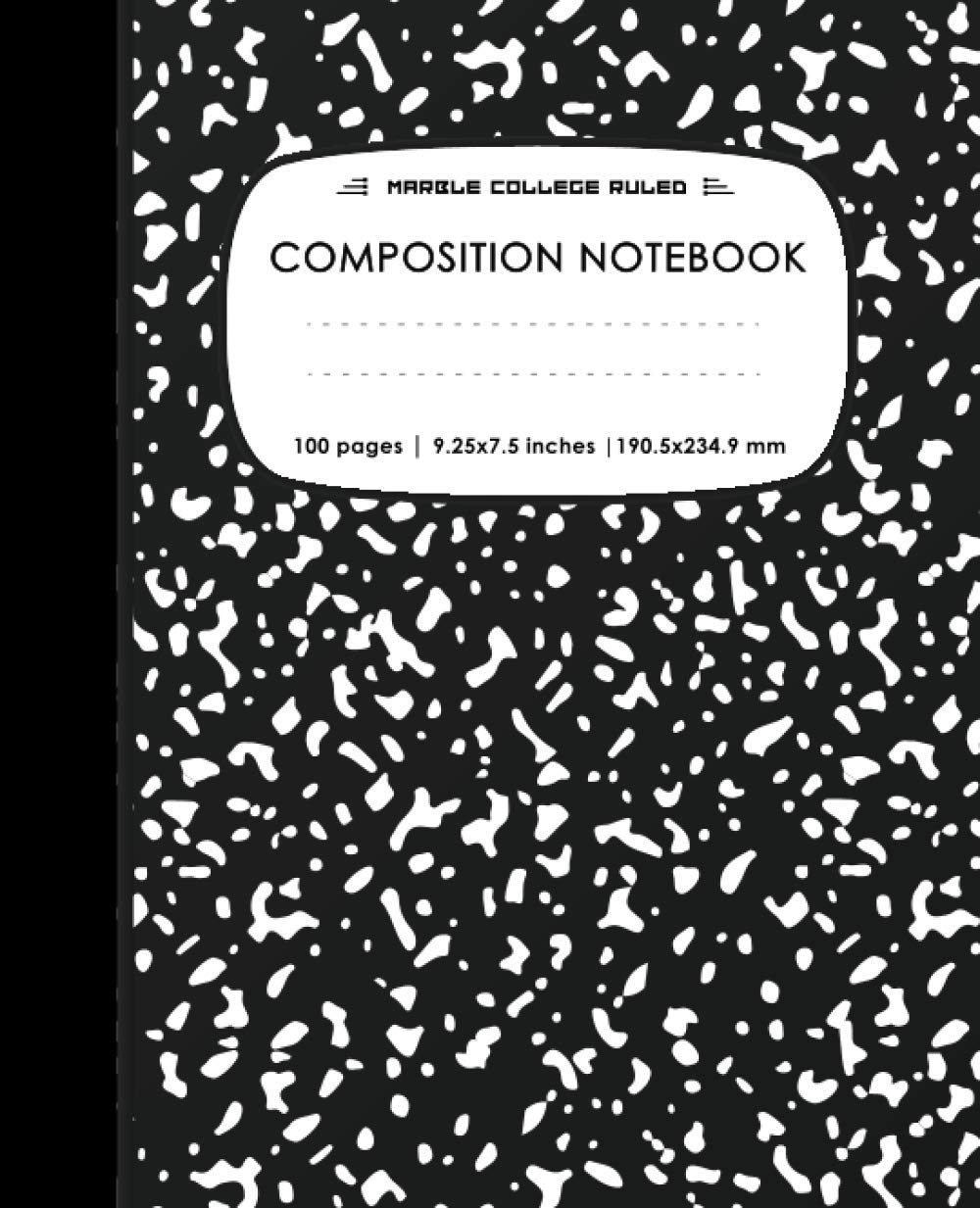 Marble College Ruled Composition Notebook: Black Marble Composition Book 100 Sheet | 9.25 x 7.5 inches | marbled notebooks for kids & Girls & Boys & School & gift