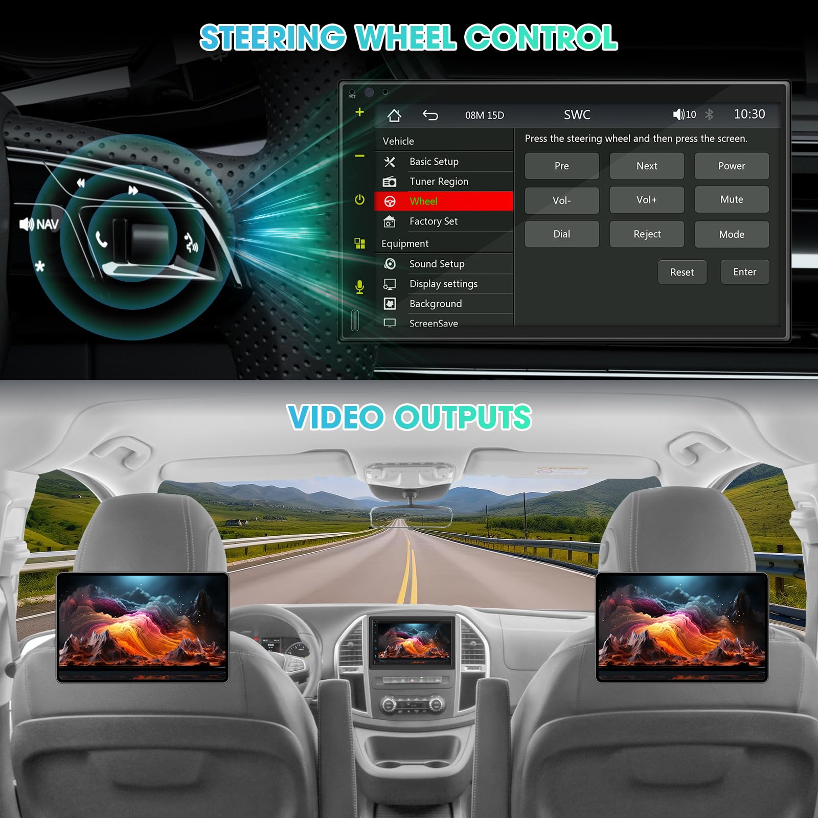 Double-Din Wireless CarPlay Stereo Receiver: Bluetooth Android Auto Car Radio - 7 Inch IPS Touchscreen Phone Mirroring Type-C Charge AM FM HD Backup Camera 4-Channel Audio Output 2 Subwoofer Ports
