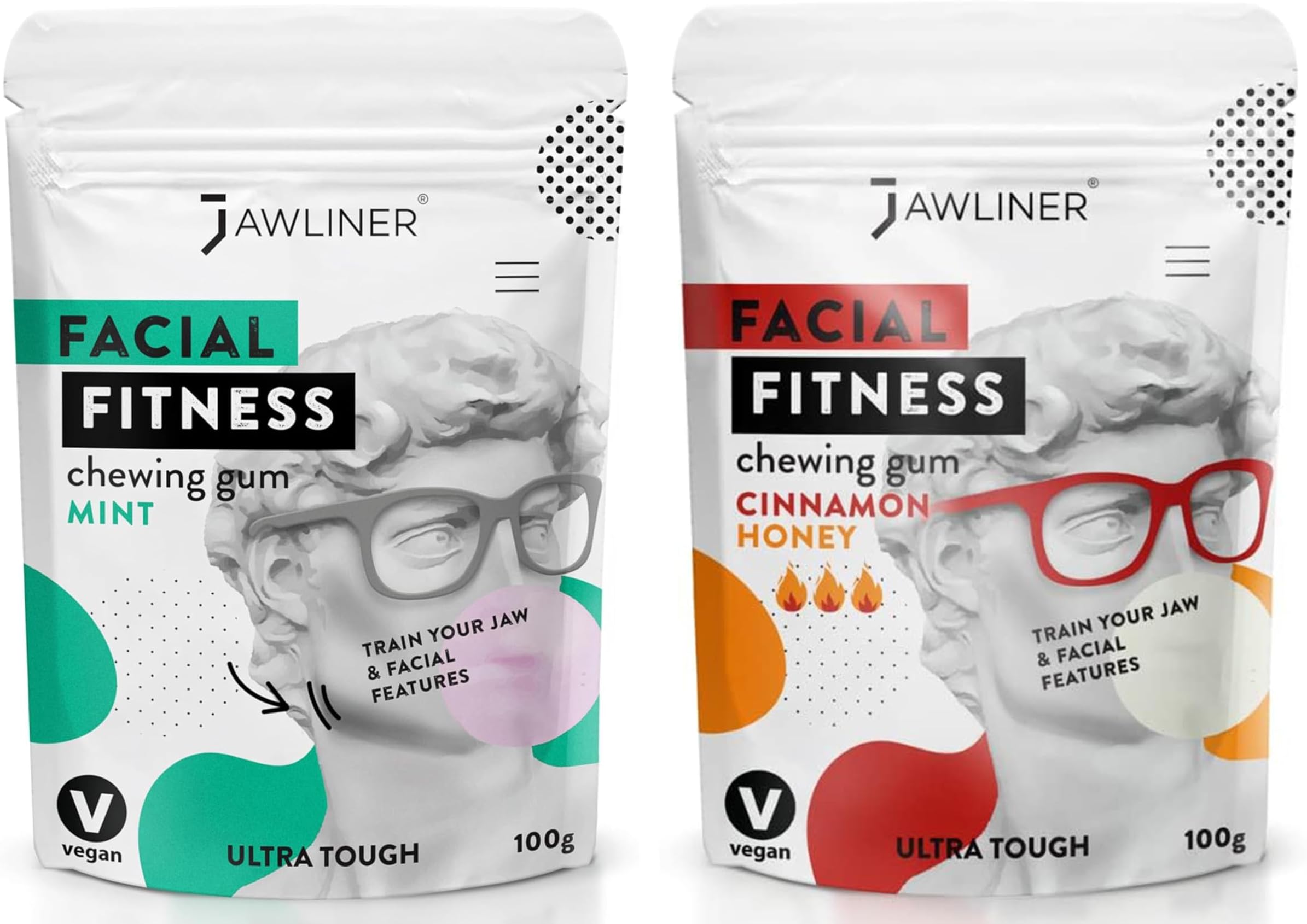Fitness Chewing Gum 15X Harder Jawline Gum Sugar Free Mint and Cinnamon Honey Jaw Gum Includes 12 Weeks Coaching - Jawline Exerciser for Mewing & Shaping the Jaw (4 Months Pack of 2 Flavor)
