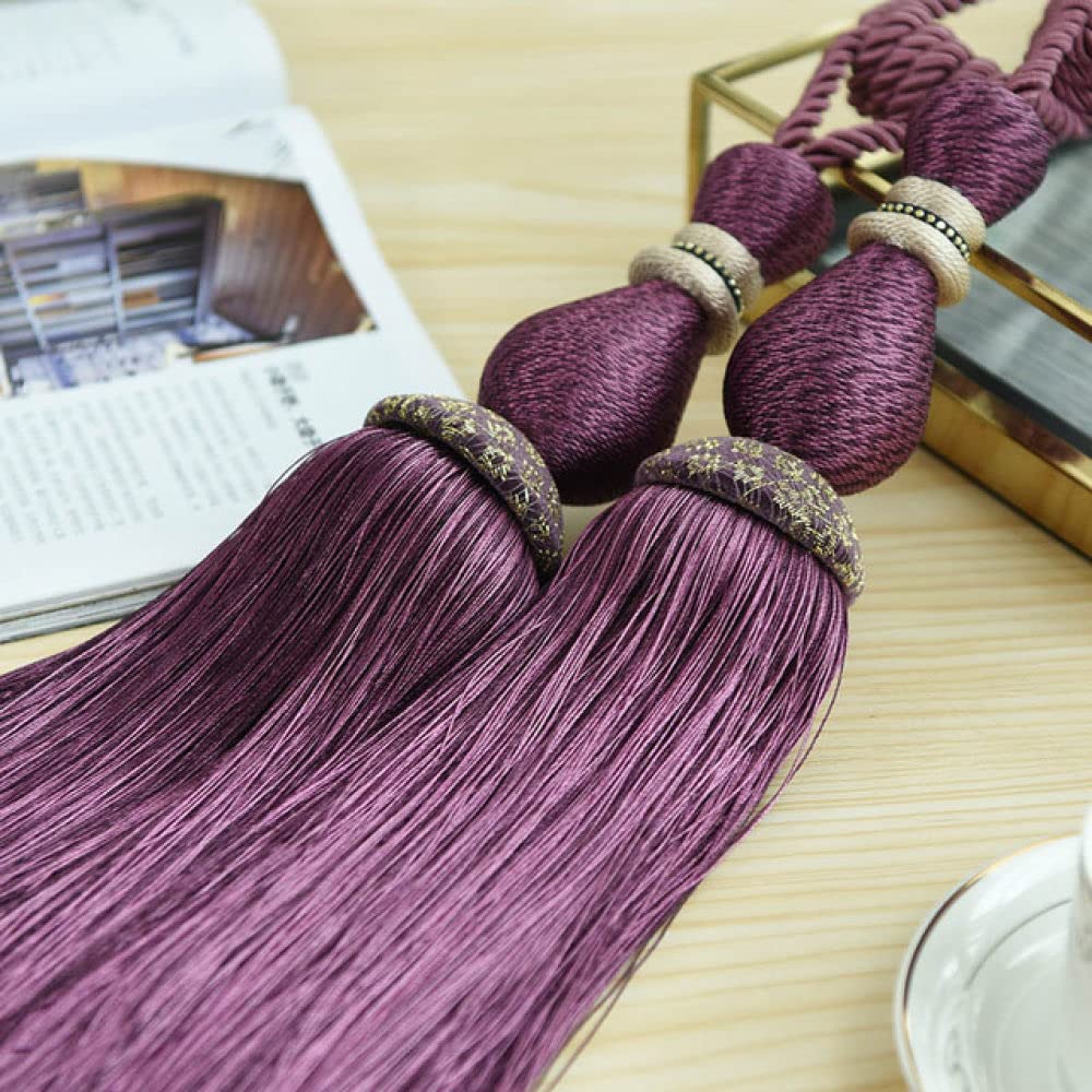 embrasse à pompon vintage, Lot de 2 paires d'accessoires luxe for rideaux, décoration d'intérieur, ceinture suspendue verte, sangle à boule, embrasse pompon, boucle, beige, 55, 90 cm(Purple)