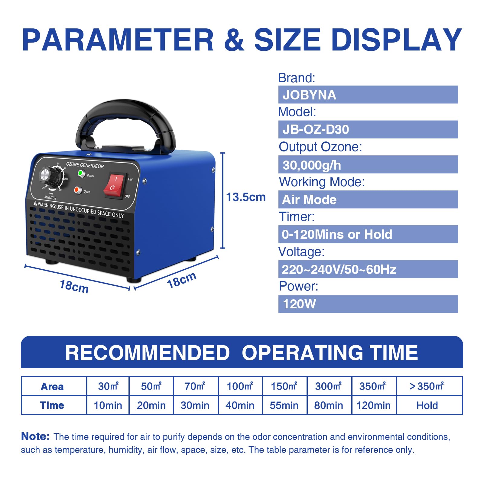 JOBYNA Generator ozonu 30 000 mg/h, ozonator przemysłowy O3 z timerem, oczyszczacz powietrza ozonującego, neutralizator zapachów, urządzenie ozonujące do mieszkania, biura, dymu, pleśni, zapachów