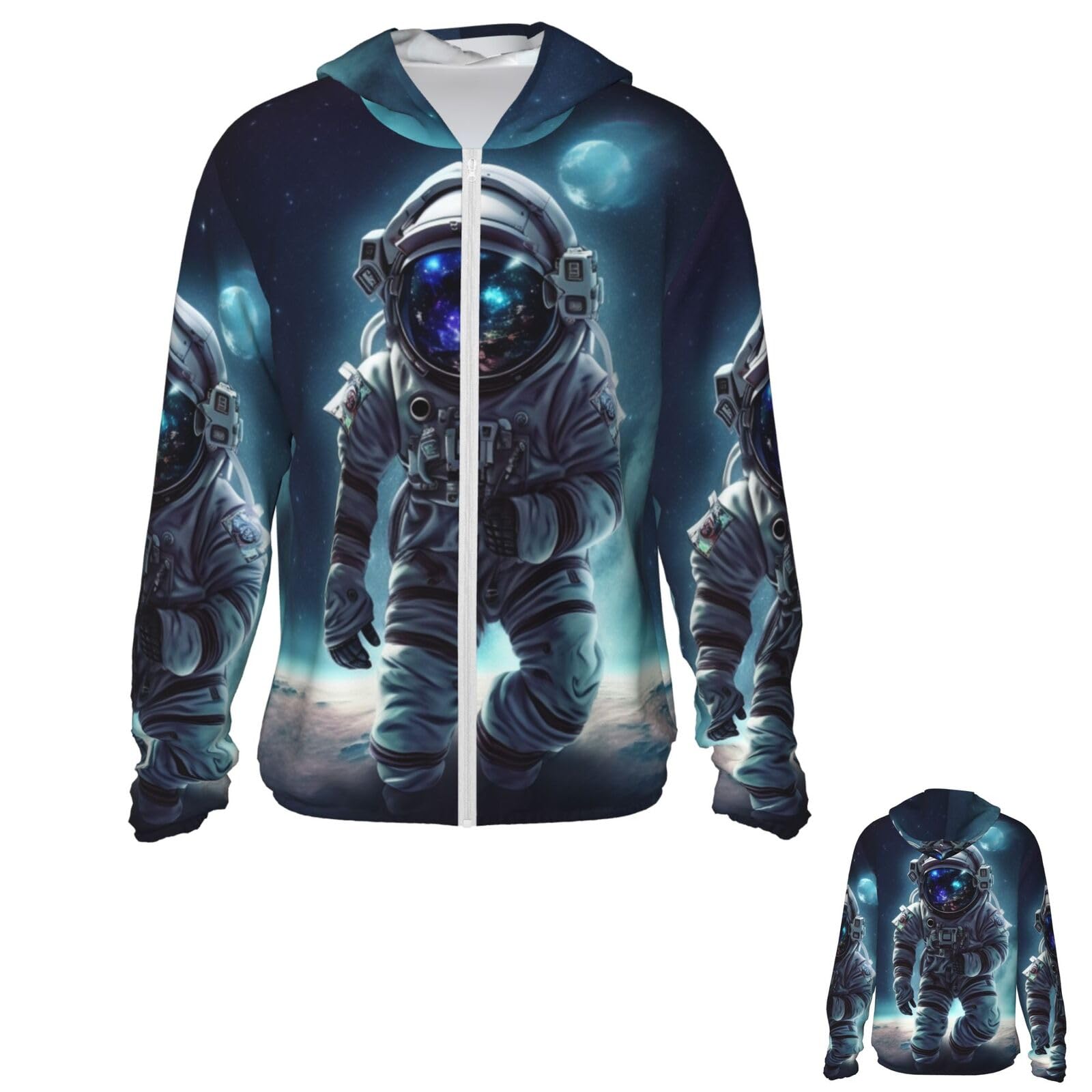NONHAI Men's Sun Protection Jacket UPF 50+ Full Zipper Long Sleeve UV Hoodie Shirt Galaxy Astronaut Women's Outdoor Jacket