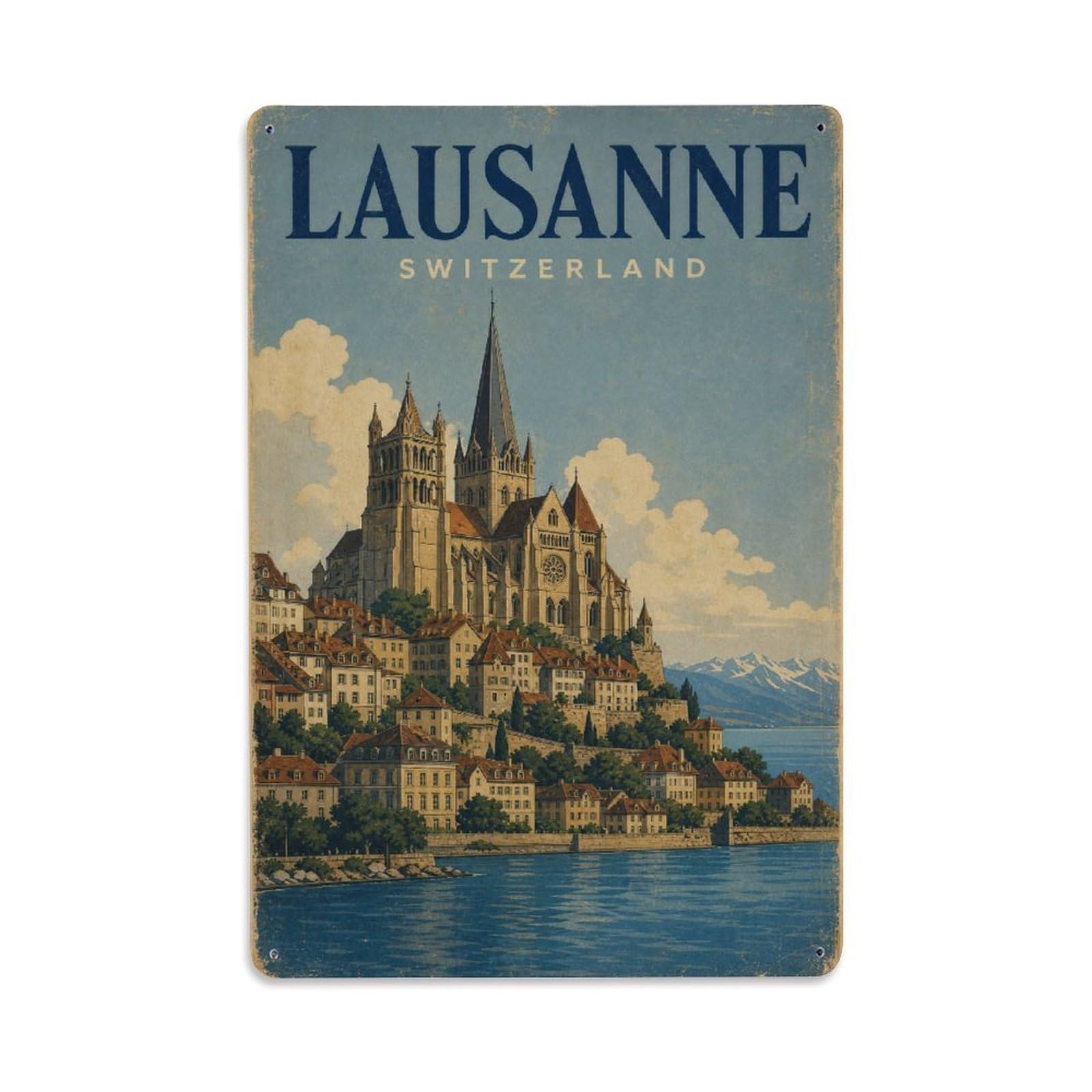 Retro Travel Switzerland Lausanne Metal Tin Sign