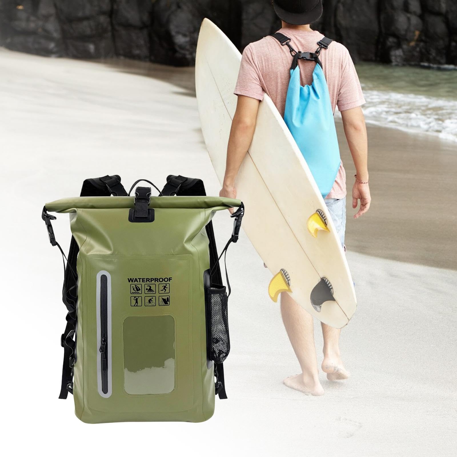 Qianly Wasserdichter Rucksack Outdoor Trockenbeutel Aufbewahrungstasche Schwimmen Segeln Leichtgewichtiger Packsack aus PVC für Camping Bootfahren, GrÜn