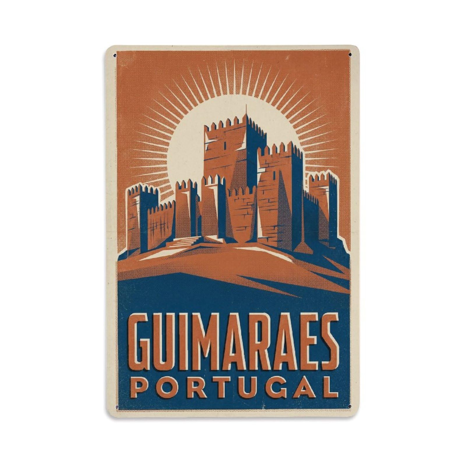 Travel Portugal Guimaraes Retro Metal Tin Sign Plaque Wall Decor for Cafe, Club Bar, Office, Garden Metal Poster 8x12Inch