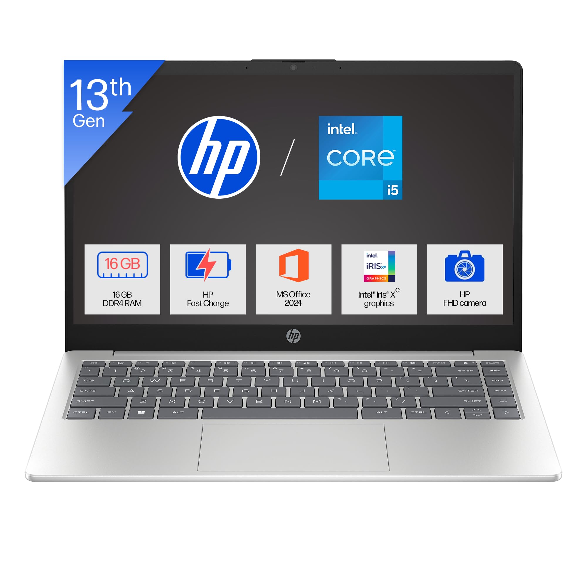 HP 14 13th Gen Intel Core i5-1334U 16GB 512GB SSD Silver - Image 1