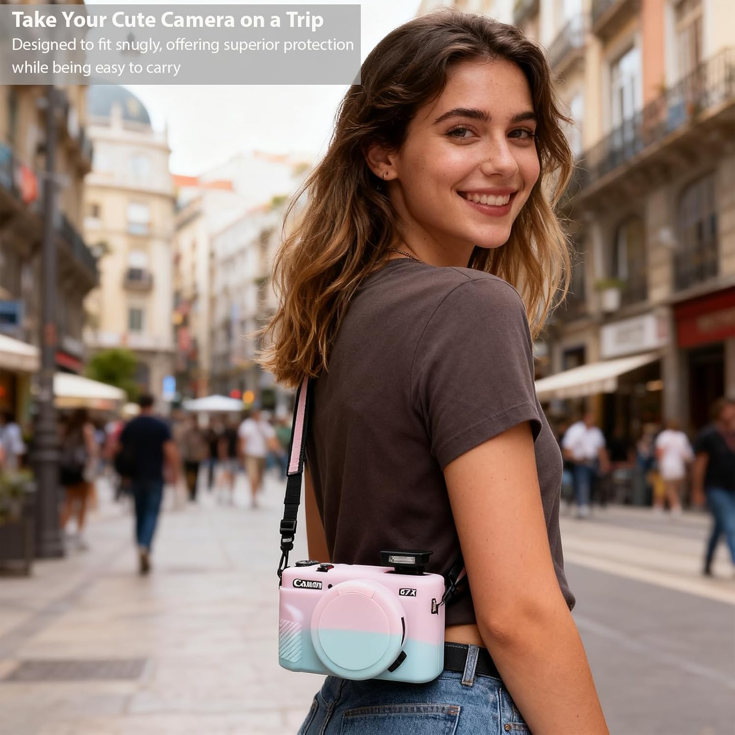 Case for Canon G7X Mark II G7X Camera, Soft Silicone Protective Case, Slim Fit Sleeve with Removable Lens Cover and Screen Protector Accessories, Lightweight, Anti-Scratch (Jelly Pink Green) - Image 2