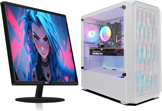 STGAubron Gaming PC Bundle with 24 Inch FHD LED Monitor- AMD Ryzen 5 2600 up to 3.9GHz, GeForce RTX 3050 6G, 16GB DDR4, 512GB SSD, RGB Fan x4, Windows 11 Home
