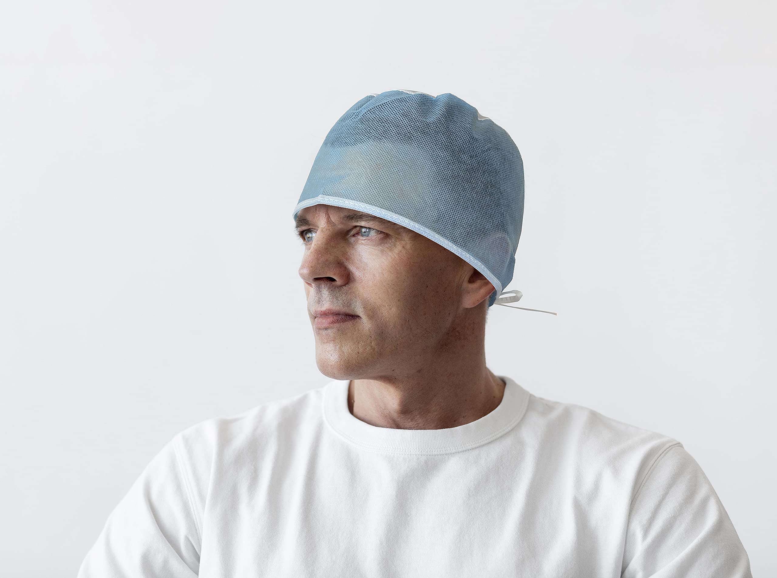 Blue Surgeon Caps. Disposable Surgical Head Covers with Ties for