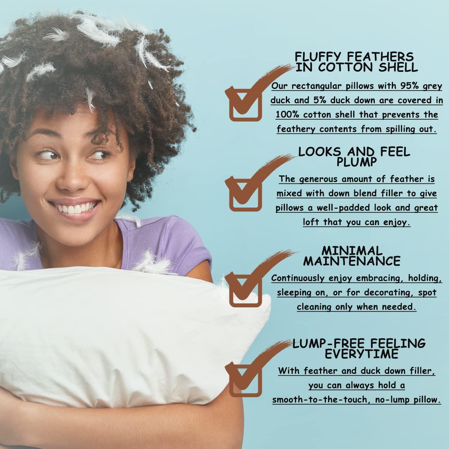 Pillowflex 95% Duck Feather by 5% Down Pillow Form Insert Stuffers - Feather Pillows for Sleeping Soft & Comfy - 100% Cotton Shell - Premium Quality Rectangular Duck Feather Pillow (20 by 26 Inch)