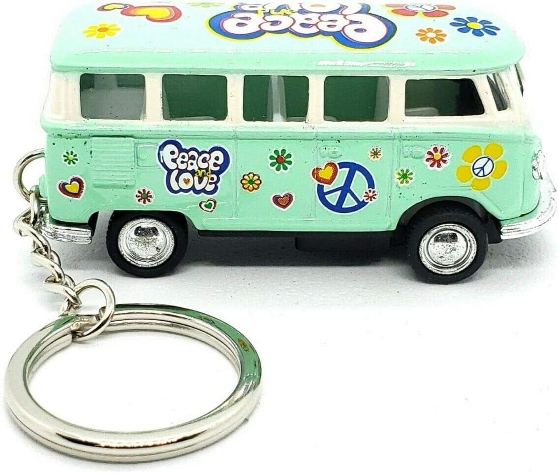 KiNSMART 1962 Volkswagen Classic Hippie Love & Peace Bus 1:64 Scale 2.5 Inch Die Cast Metal Model Key Chain, Pullback Action, Pastel Green image 2