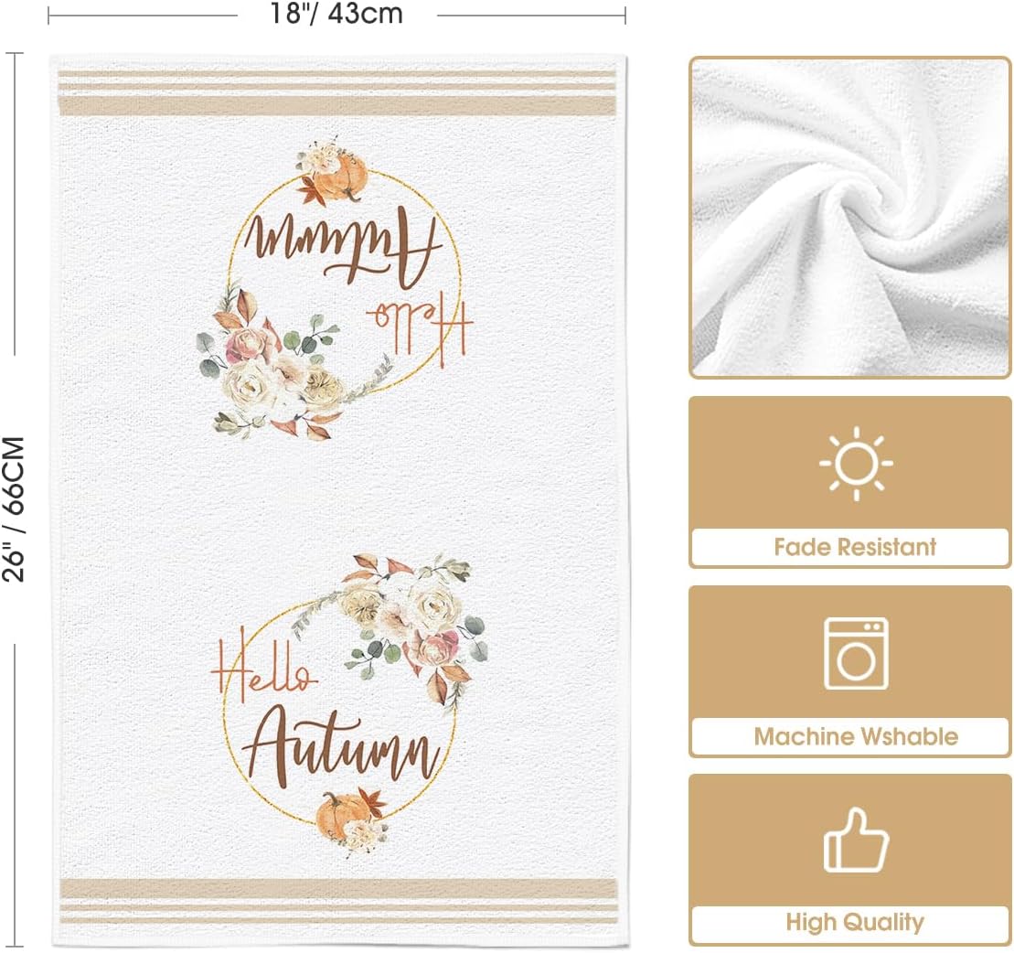 Artoid Mode Fall Pumpkin Flower Vases Kitchen Towels Dish Towels, 18x26 Inch Seasonal Autumn Thanksgiving Ultra Absorbent Bar Tea Hand Towel Set of 4 - Image 6