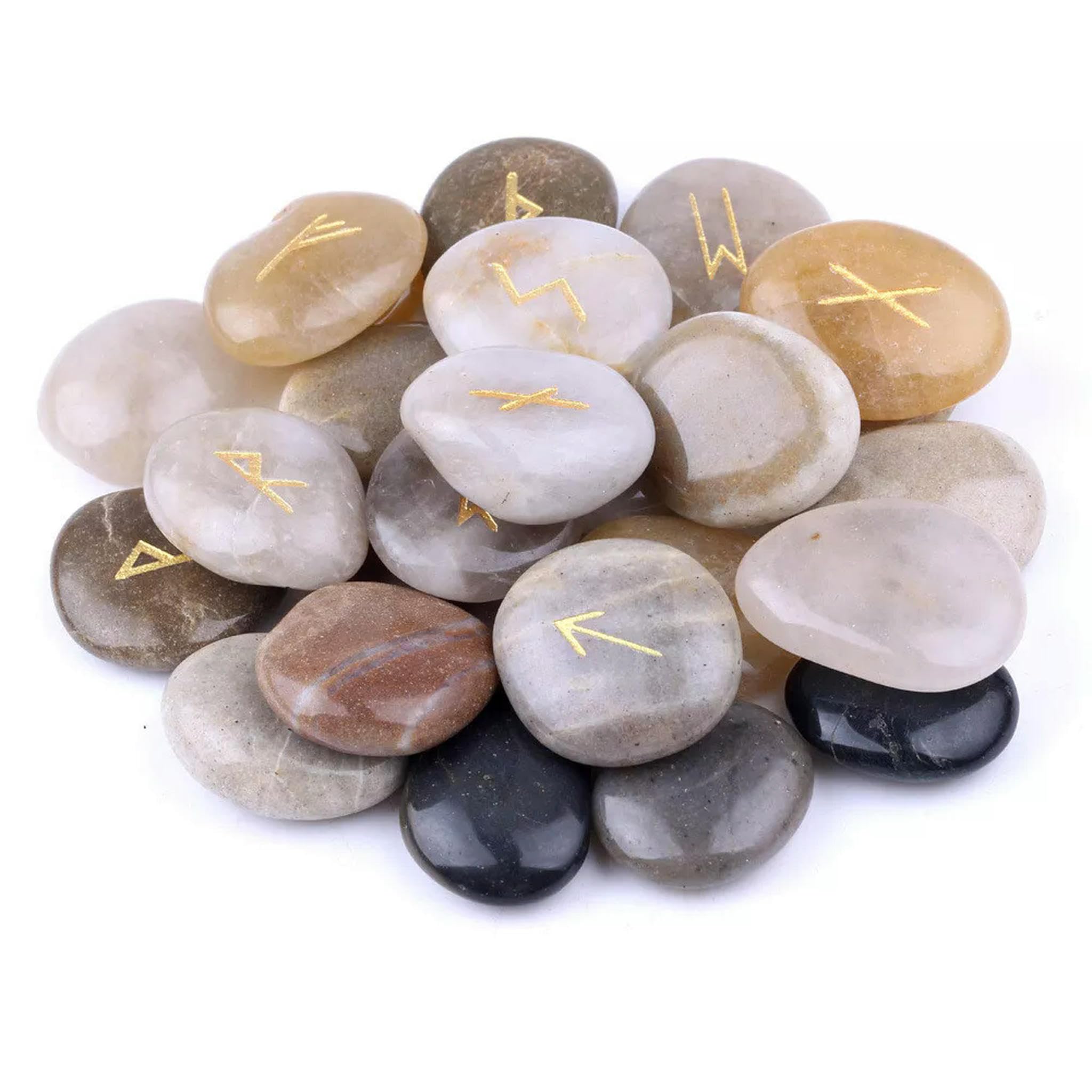 Lot de 25 Pierres polies Naturelles gravées de Runes