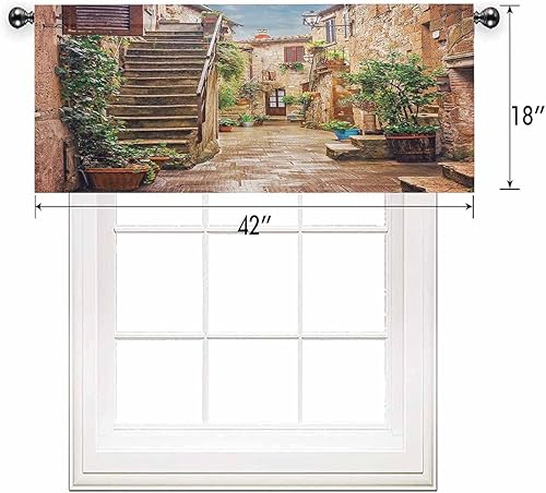 Miniatura 7 de SongYi Cortinas de cocina italianas, cortina de ventana de cenefa, vista de la antigua calle mediterránea de piedra de casas de piedra en Italia