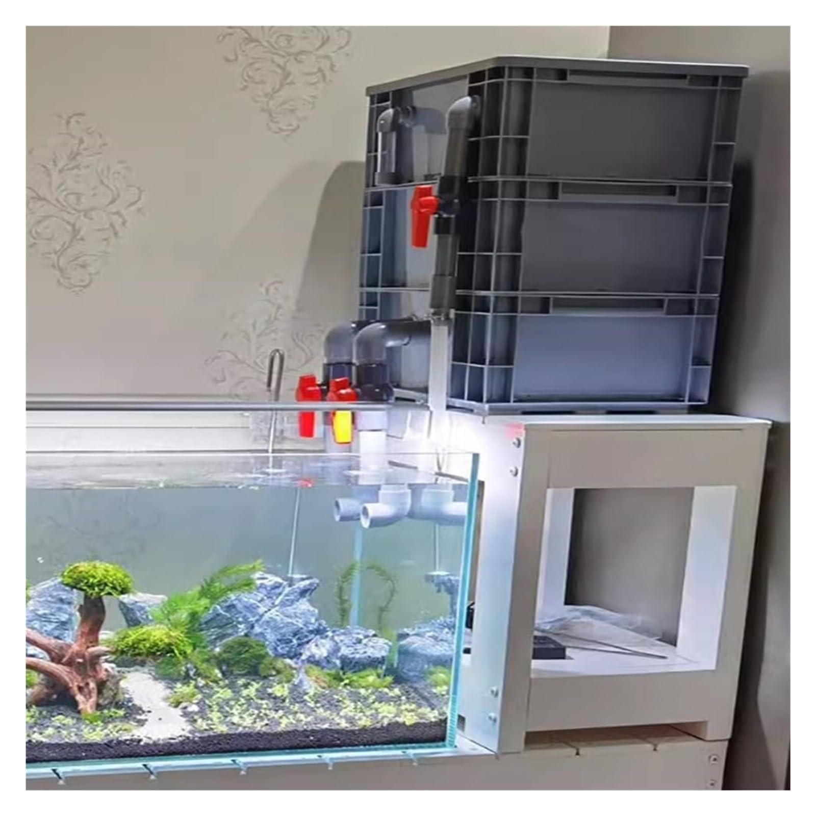 Filterbox, Aquariumfilter, externe Aquarium-Filterbox, verstellbarer Wasserfluss, ideal für Aquarien und Teiche, DIY-Wasserzirkulationssystem – verbessert Filtration und F, Grau, 60 x 40 x 70