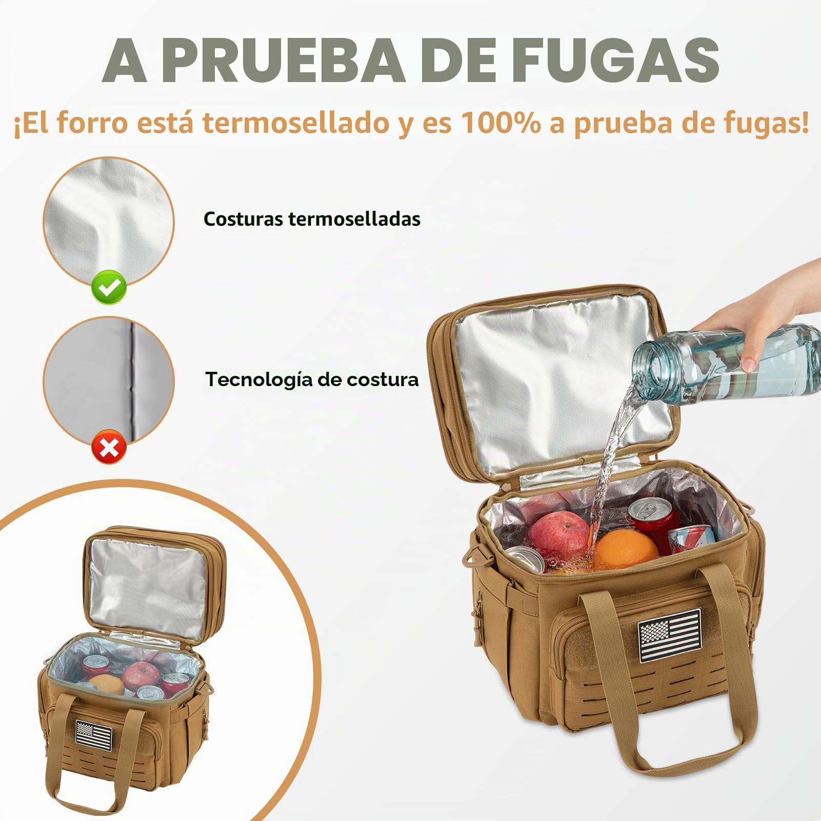 QT&QY - Caja Térmica Táctica Extensible 13L/18L para Hombres Bolsa Frigorífica Militar Impermeable con Correas MOLLE para Trabajo, Camping, Picnic