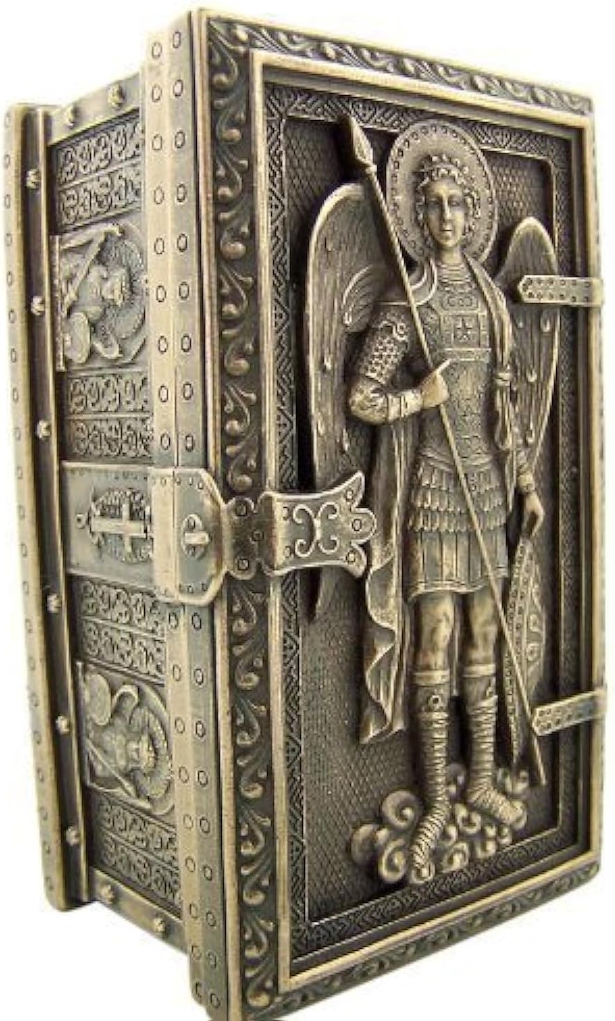 Religio Gifts Archangel Saint St Michael Cold Cast Bronze Rosary Relic Framed Trinket Box
