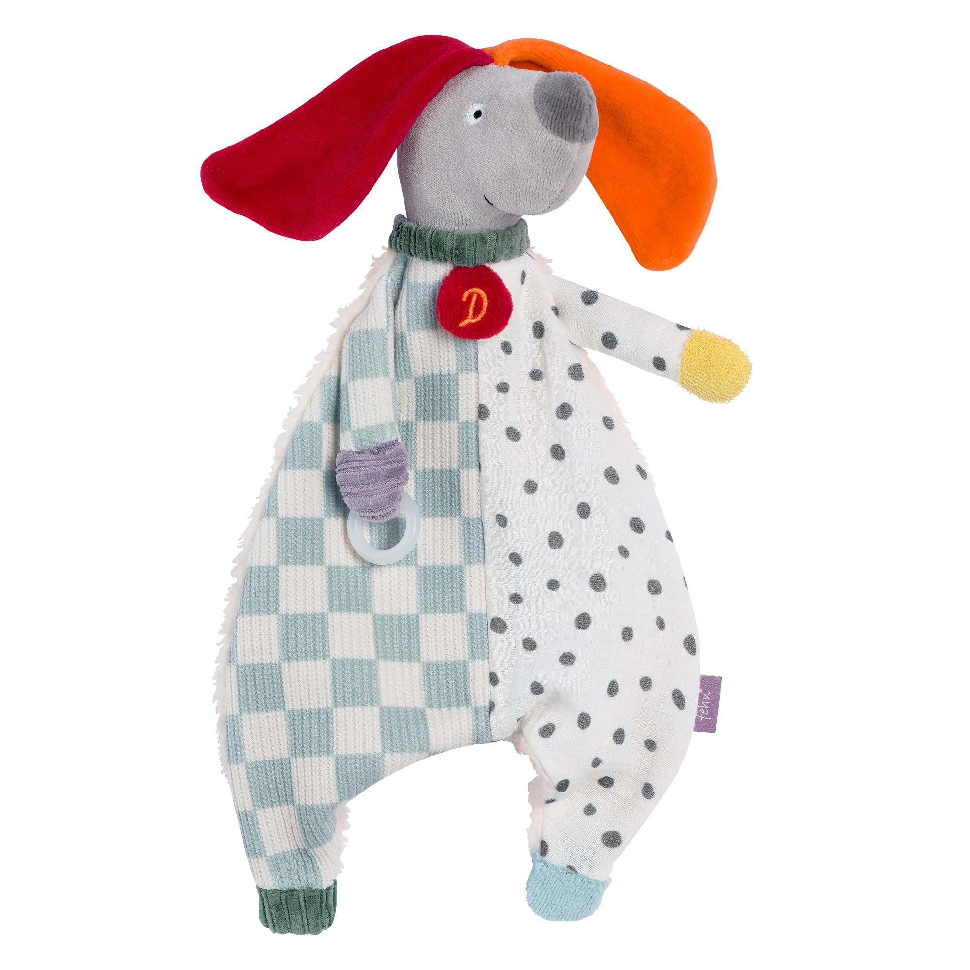 Fehn Multicoloured Natural Dog Comforter - Playmate & Stuffed Animal Cuddly Blanket Made Of Organic Cotton - With Dummy Attachment For Babies And Toddlers From 0+ Months