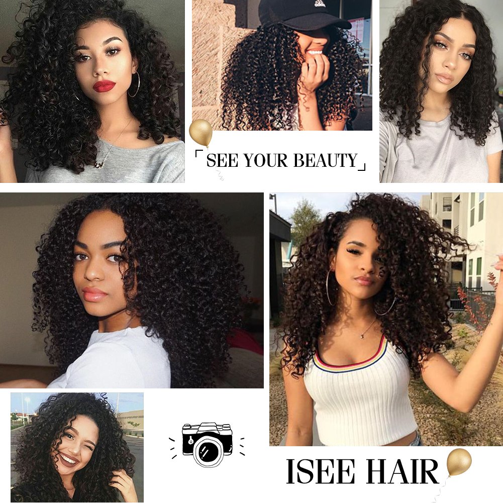 ISEE Hair Virgin Malaysian Deep Curly Jerry Curly Human Hair One Bundles,100% Unprocessed Human Hair Extensions Natural Black Can Be Dyed (14'')