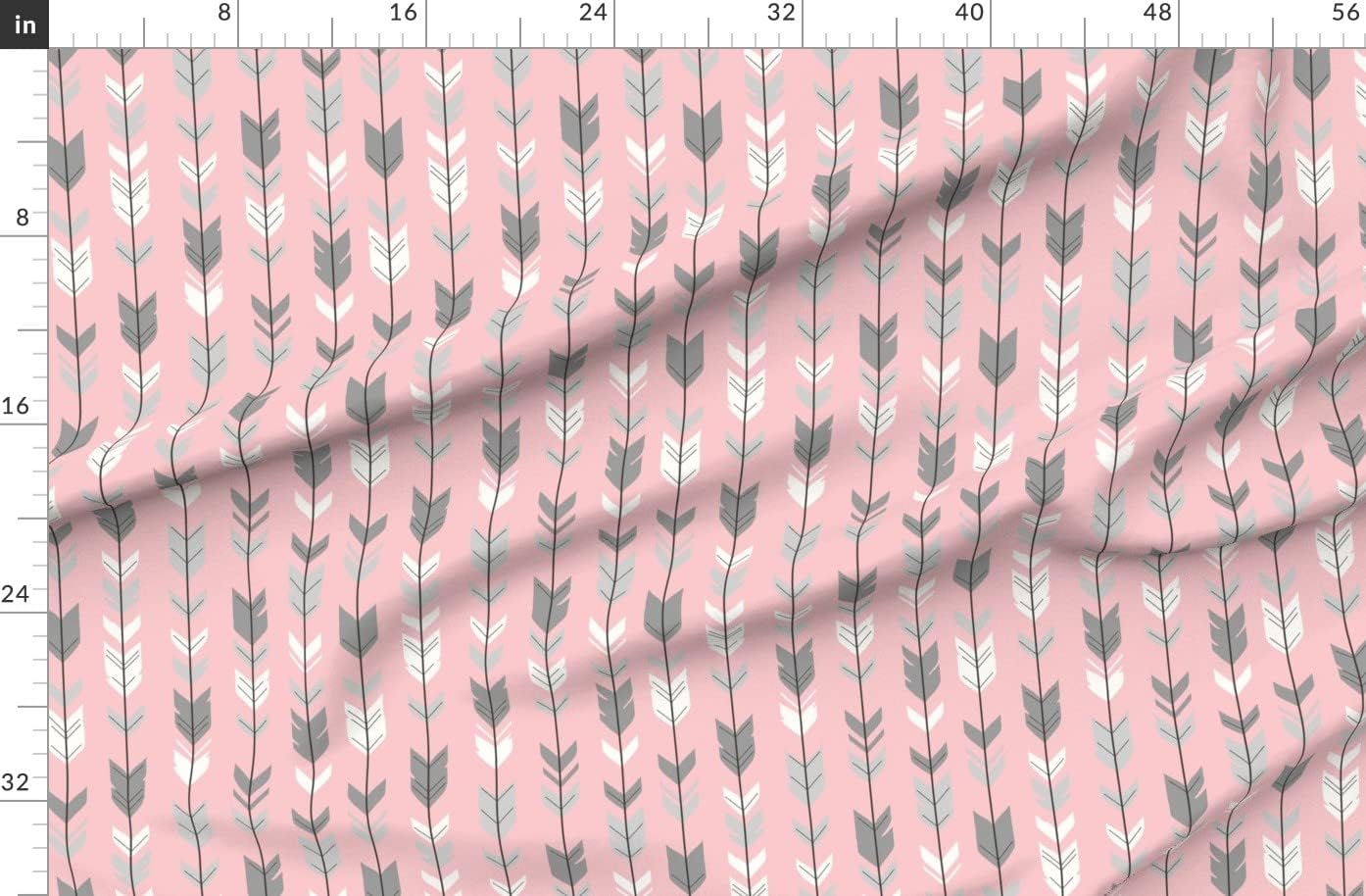 Spoonflower Fabric - Arrow Feathers Pink Arrows Grey Girl Woodland Nursery Printed on Organic Cotton Sateen Fabric by The Yard - Sewing Quilting Apparel Home Decor