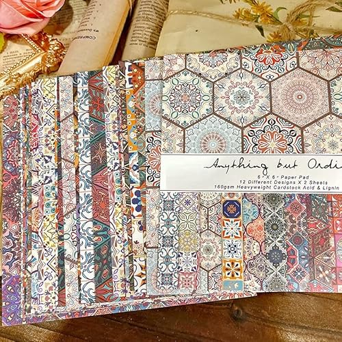 Baroque Pattern Summer Flower Theme Dot Scrapbook, Diy Album Scrapbook Paper, Greeting Card Making Background Paper Craft Supplies Painting Decoration Travel Diary Paper 6"X6" (Anything But Ordinary) #TOP1