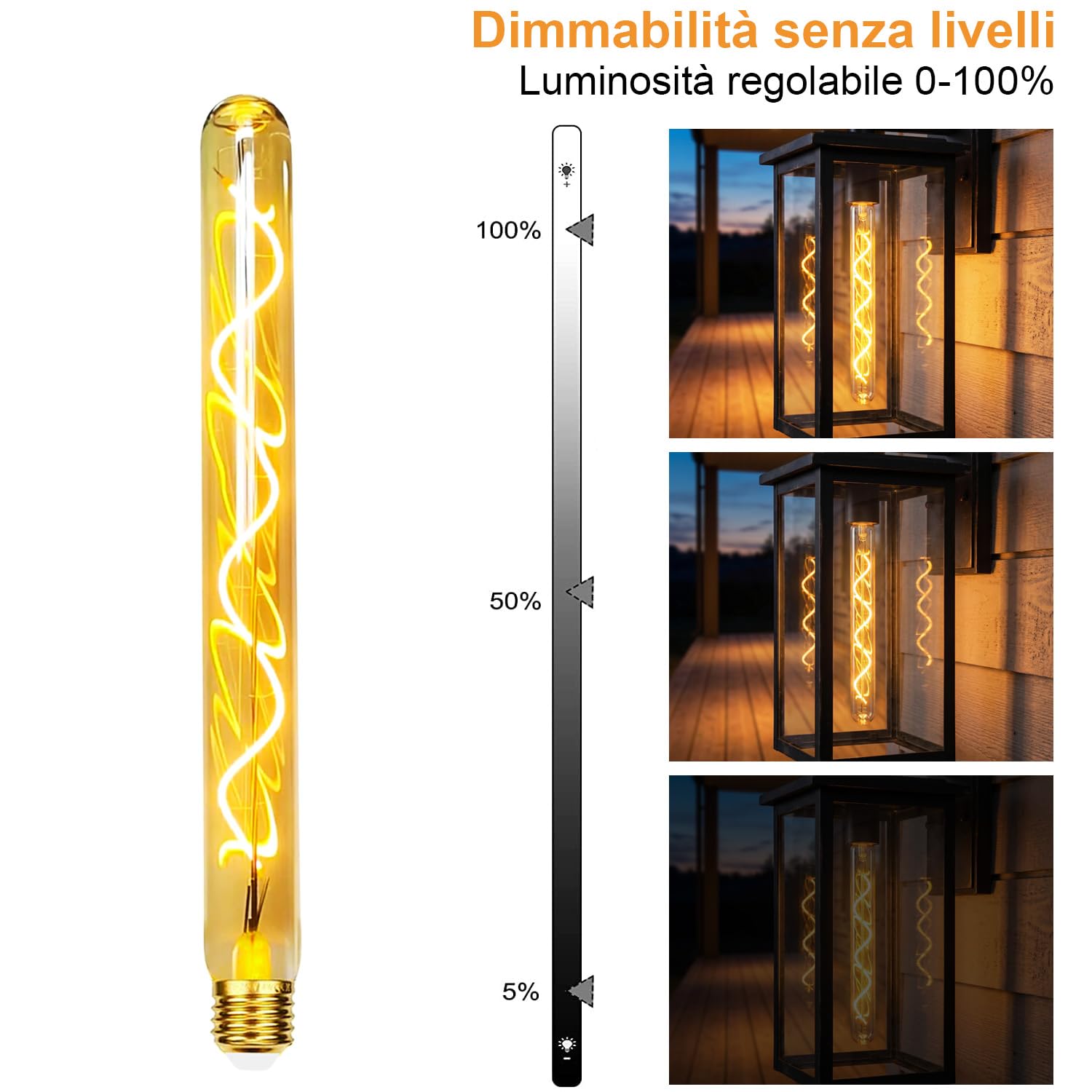 Edison Retrò Lampadina E27, E27 LED Retrò Lampadina 4W Regolabile 30 cm di Lunghezza T30 Retro Lampadine LED luce vetro custodia decorazione soggiorno, caffè e bar - 4 pezzi