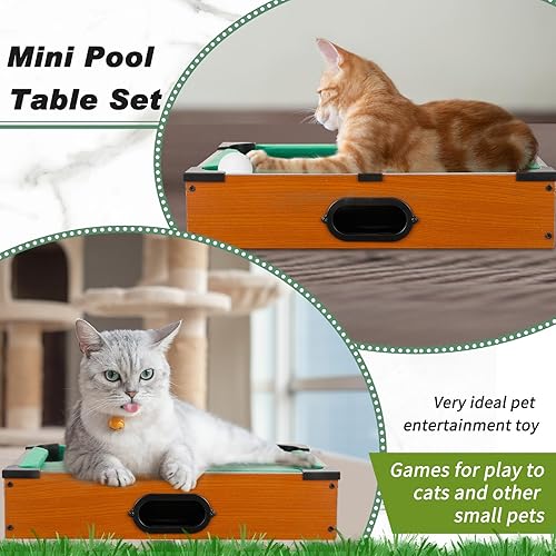 Miniatura 5 de Shappy Mini juego de mesa de billar para gatos, juego de billar pequeño con 16 bolas, 2 palitos de billar, 6 cubos de tiza, 6 puntas de taco de