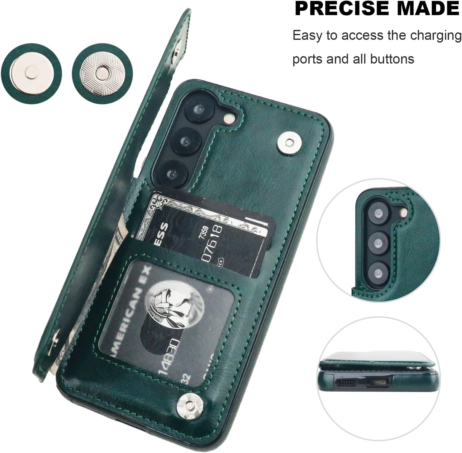 ONETOP Compatible with Samsung Galaxy S23 Wallet Case with Card Holder, PU Leather Kickstand Card Slots Case, Double Magnetic Clasp and Durable Shockproof Cover 5G 6.1 Inch(Green)