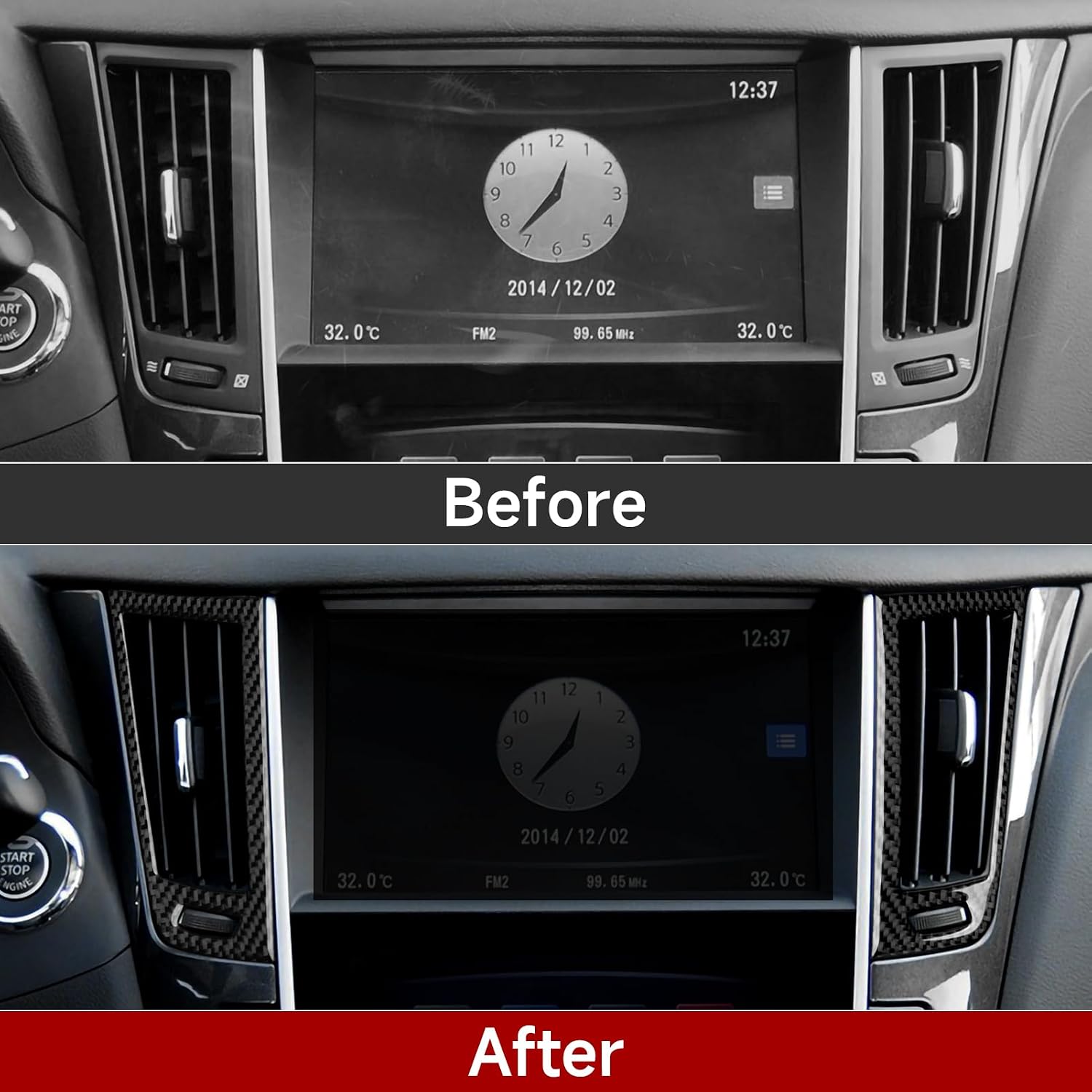 Car Dashboard Carbon Fiber Central Control Air Conditioner Vent Outlet Panel Decoration Sticker Trim for Infiniti Q50 Q60 2014 2015 2016 2017 2018 2019 2020 2021 2022 2023 2024 Accessories