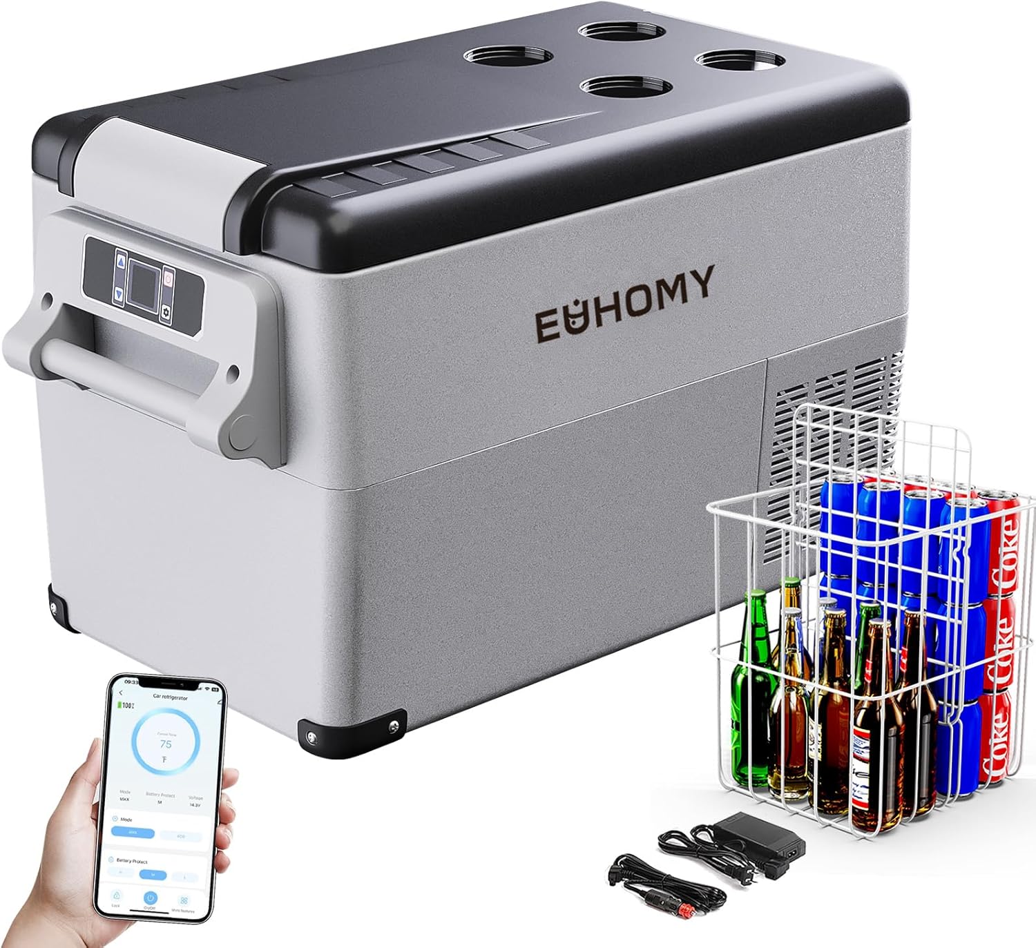 EUHOMY 12 Volt Car Refrigerator,38 Quart(35L) Car Fridge Electric Cooler APP Control,12V Refrigerator -4℉~68℉ with 12/24V DC & 110-240V AC, Portable Refrigerator for Camping, Travel, RV, Truck, Home