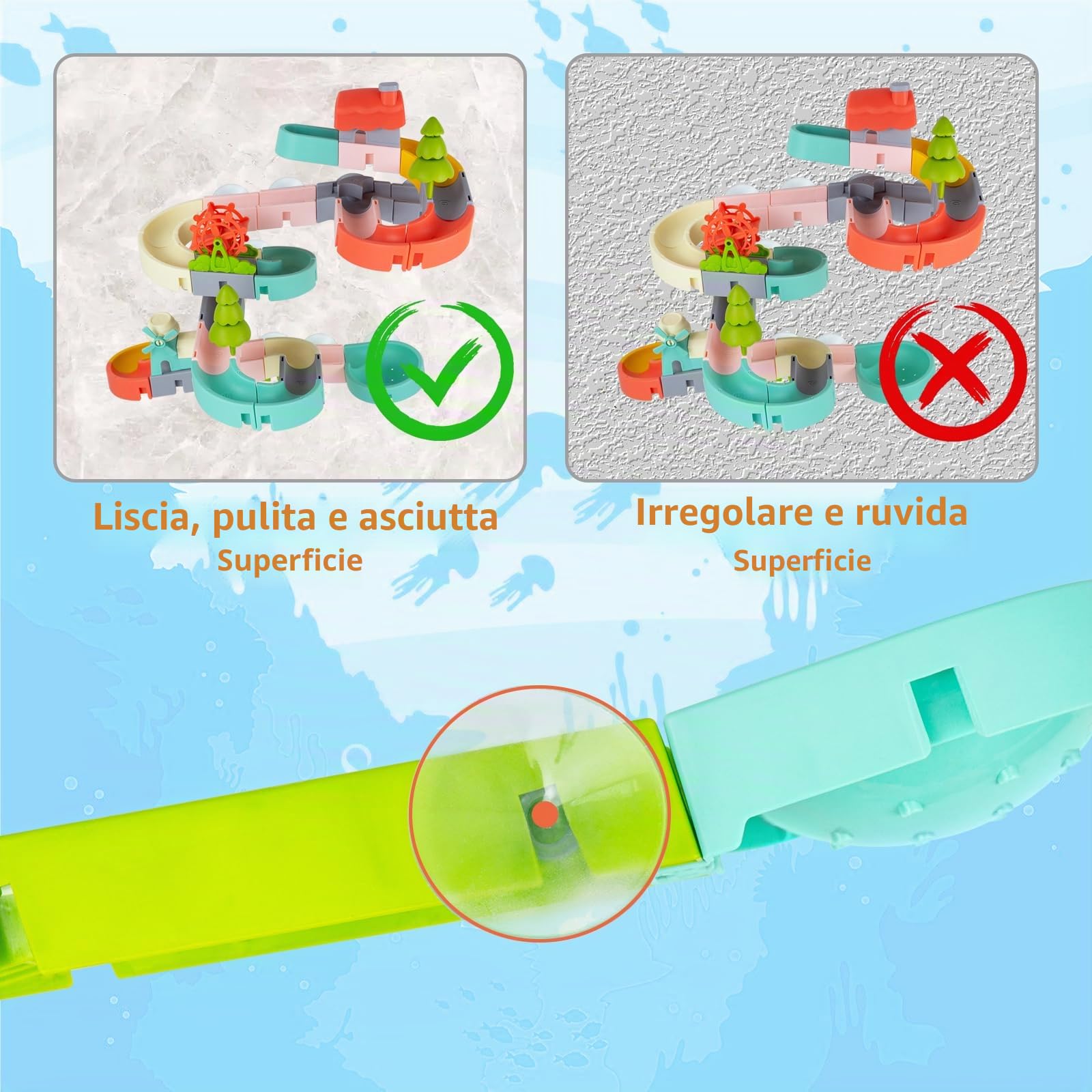 62PCS Giocattolo da Bagno a Scivolo d'anatra, Giocattoli da Bagno a Scivolo d'acqua Fai Da Te per Bambini di Età Compresa tra 4 e 8 Anni, Giocattoli da Vasca da Parete per Ragazzi e Ragazze
